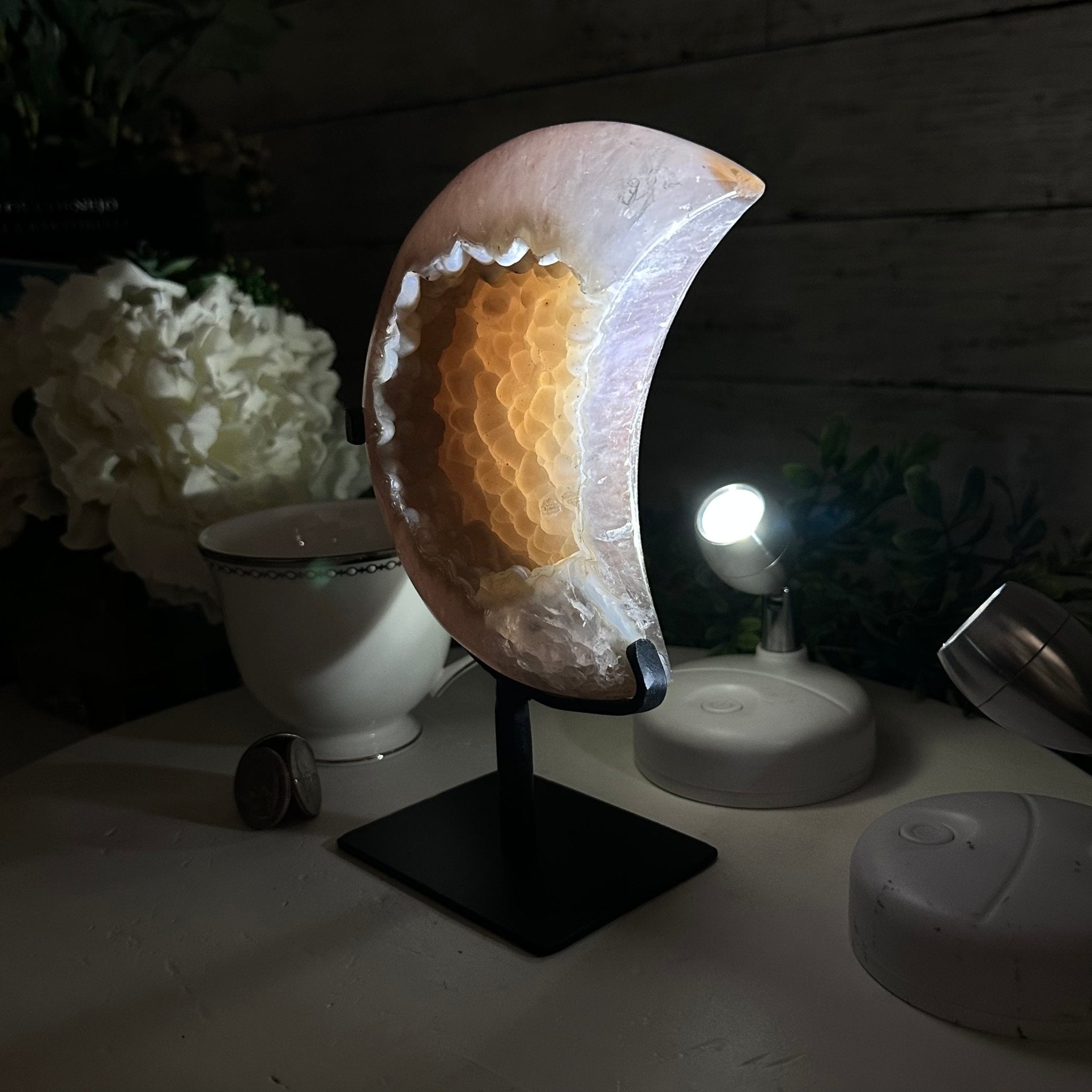 Polished Agate Crescent Moon on a Stand, 2.7 lbs & 7.75" Tall #5740NA-001 - Brazil GemsBrazil GemsPolished Agate Crescent Moon on a Stand, 2.7 lbs & 7.75" Tall #5740NA-001Crescent Moons5740NA-001