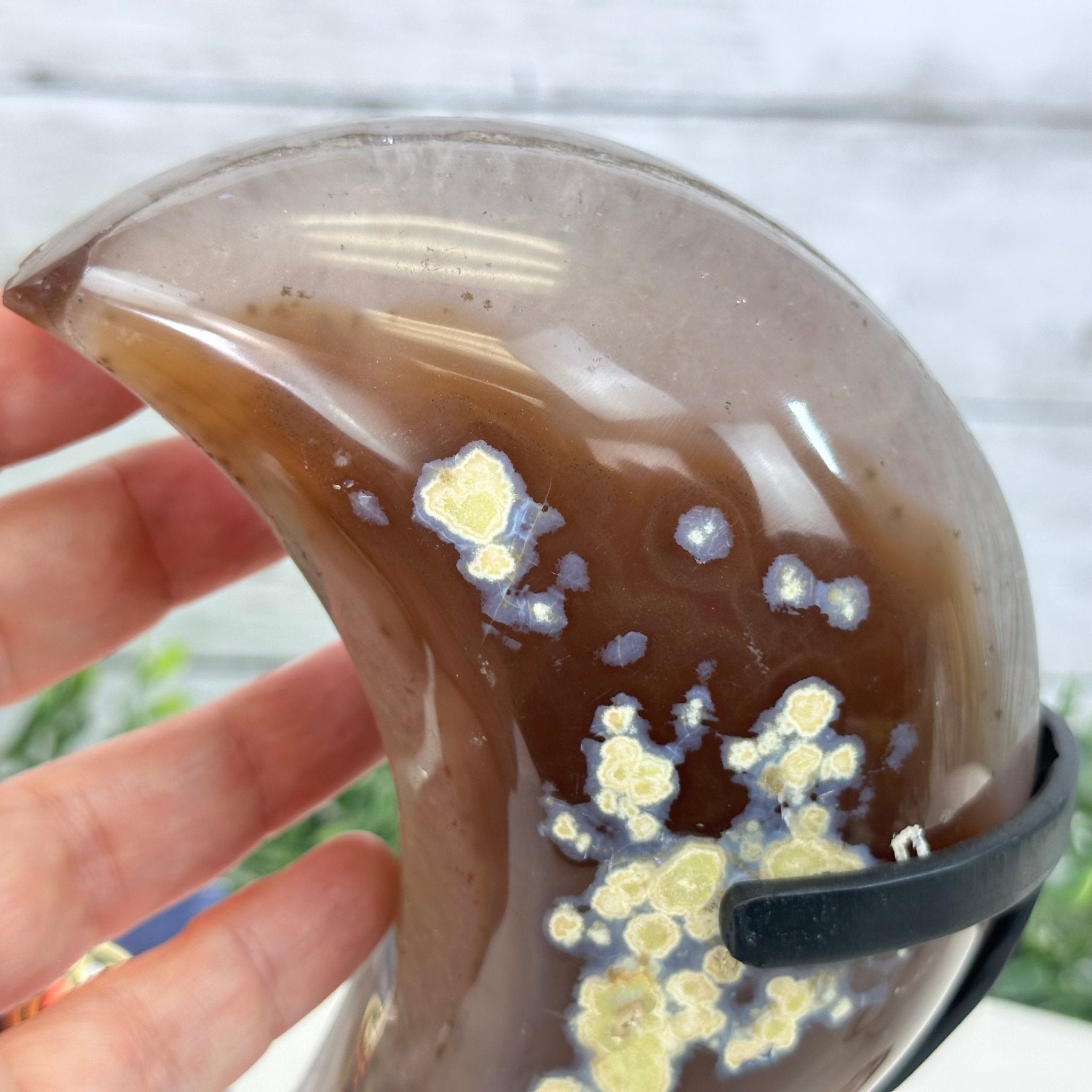 Polished Agate Crescent Moon on a Stand, 2.7 lbs & 7.75" Tall #5740NA-001 - Brazil GemsBrazil GemsPolished Agate Crescent Moon on a Stand, 2.7 lbs & 7.75" Tall #5740NA-001Crescent Moons5740NA-001