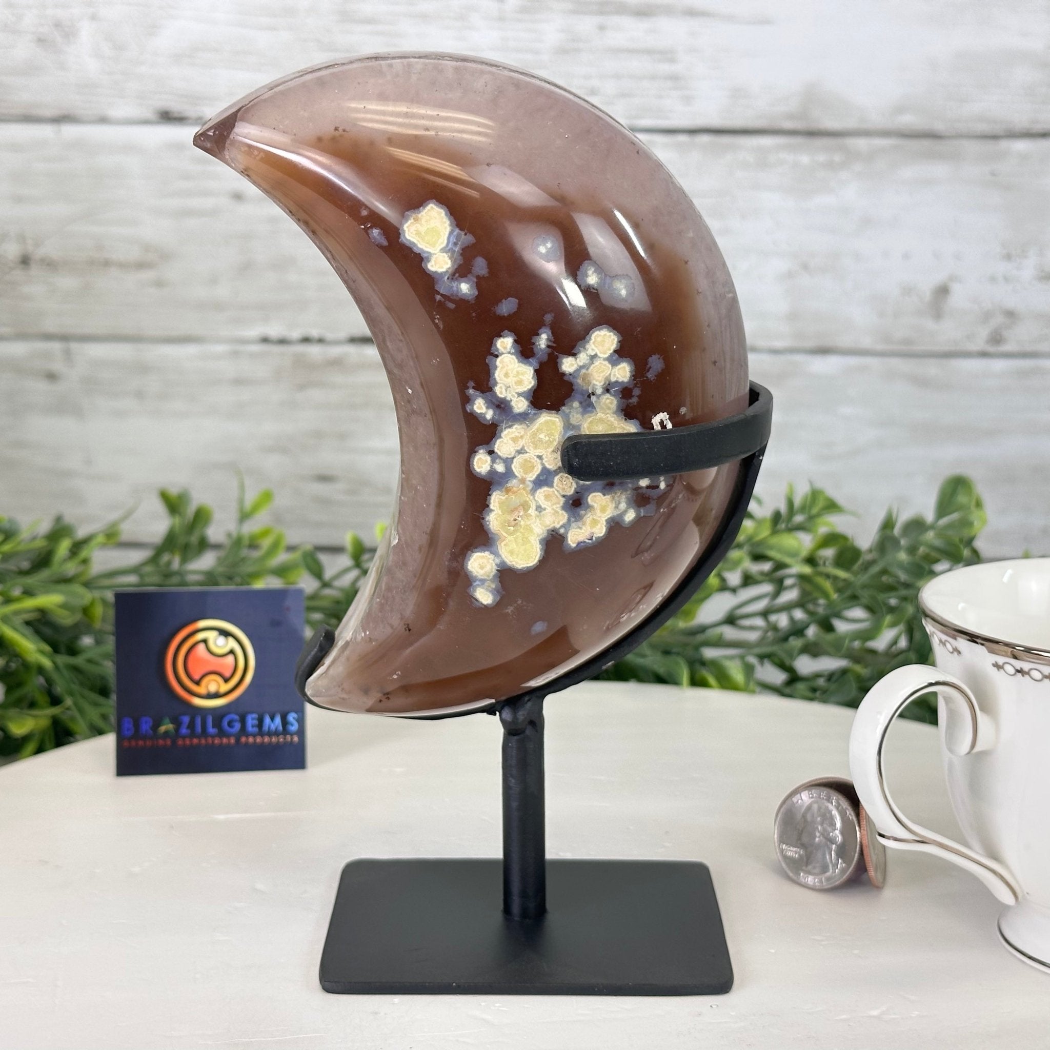 Polished Agate Crescent Moon on a Stand, 2.7 lbs & 7.75" Tall #5740NA-001 - Brazil GemsBrazil GemsPolished Agate Crescent Moon on a Stand, 2.7 lbs & 7.75" Tall #5740NA-001Crescent Moons5740NA-001