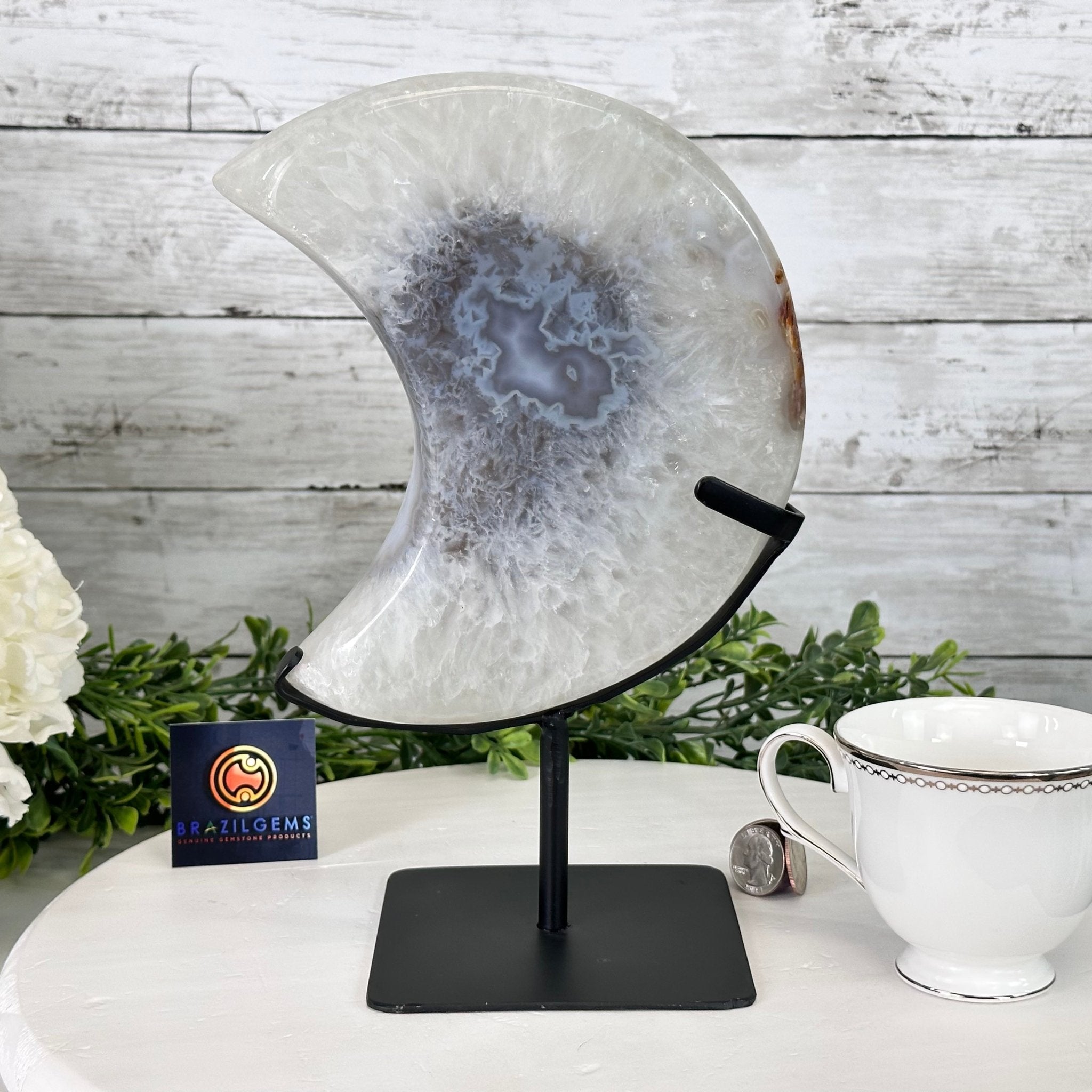 Polished Agate Crescent Moon on a Stand, 4.8 lbs & 11" Tall #5740NA-006 - Brazil GemsBrazil GemsPolished Agate Crescent Moon on a Stand, 4.8 lbs & 11" Tall #5740NA-006Crescent Moons5740NA-006