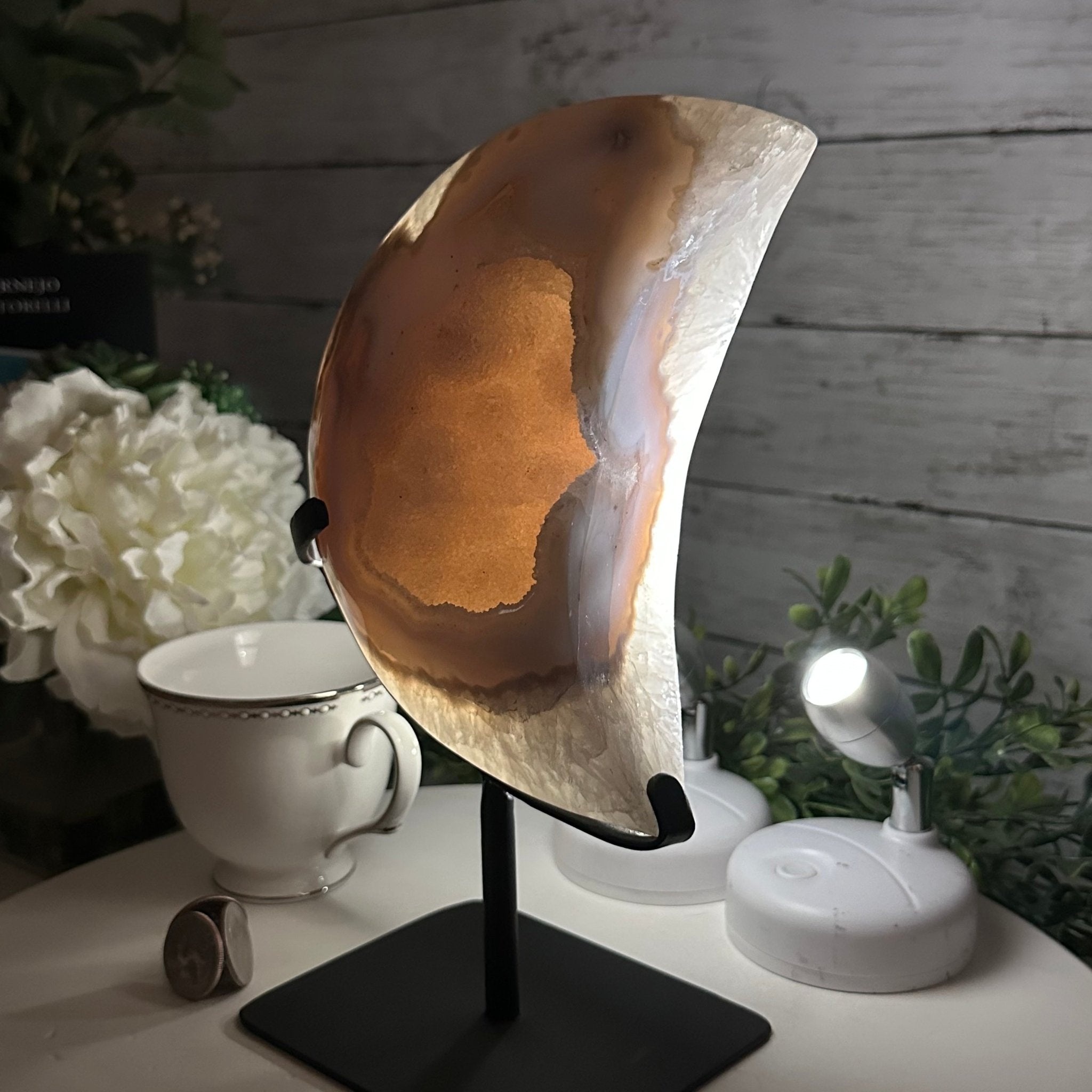 Polished Agate Crescent Moon on a Stand, 5.3 lbs & 9.8" Tall #5740NA-010 by Brazil Gems - Brazil GemsBrazil GemsPolished Agate Crescent Moon on a Stand, 5.3 lbs & 9.8" Tall #5740NA-010 by Brazil GemsCrescent Moons5740NA-010
