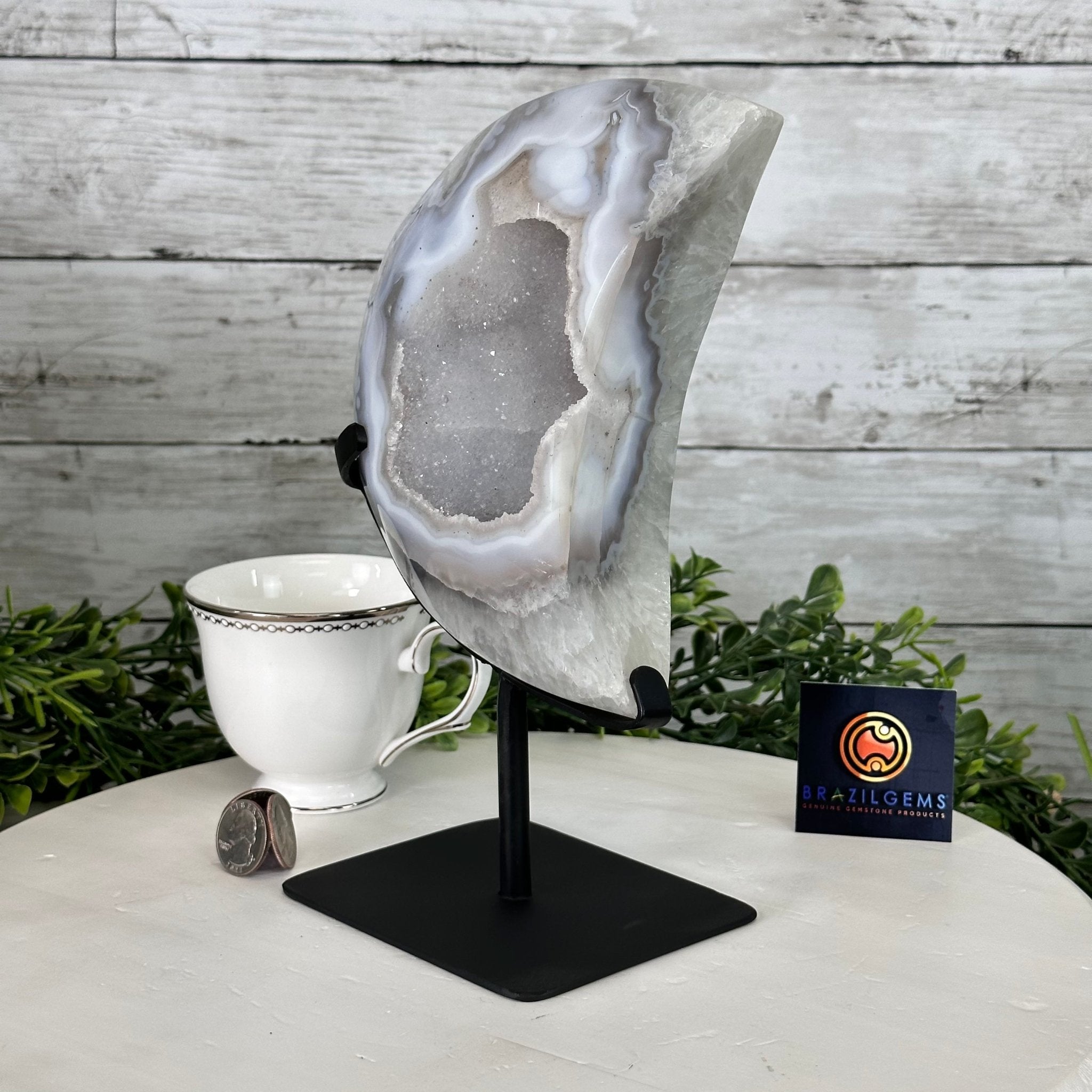 Polished Agate Crescent Moon on a Stand, 5.3 lbs & 9.8" Tall #5740NA-010 by Brazil Gems - Brazil GemsBrazil GemsPolished Agate Crescent Moon on a Stand, 5.3 lbs & 9.8" Tall #5740NA-010 by Brazil GemsCrescent Moons5740NA-010