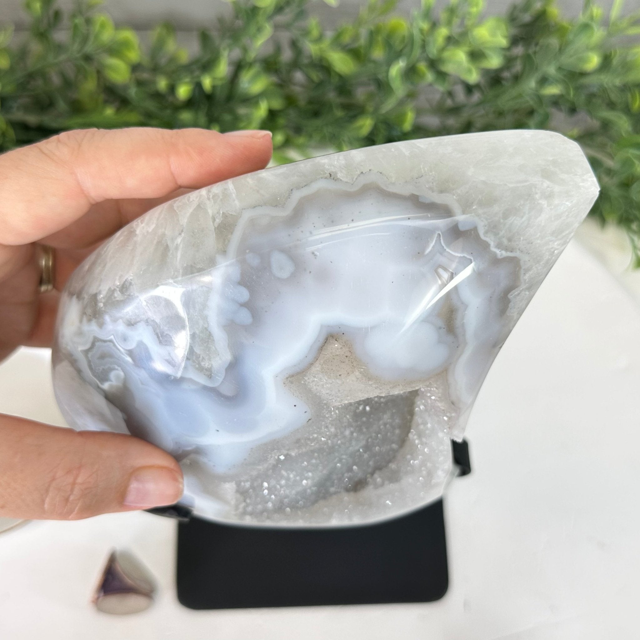 Polished Agate Crescent Moon on a Stand, 5.3 lbs & 9.8" Tall #5740NA-010 by Brazil Gems - Brazil GemsBrazil GemsPolished Agate Crescent Moon on a Stand, 5.3 lbs & 9.8" Tall #5740NA-010 by Brazil GemsCrescent Moons5740NA-010