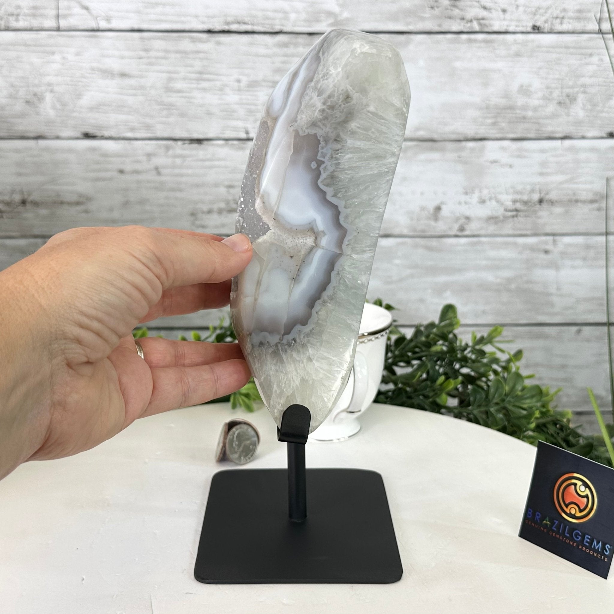 Polished Agate Crescent Moon on a Stand, 5.3 lbs & 9.8" Tall #5740NA-010 by Brazil Gems - Brazil GemsBrazil GemsPolished Agate Crescent Moon on a Stand, 5.3 lbs & 9.8" Tall #5740NA-010 by Brazil GemsCrescent Moons5740NA-010