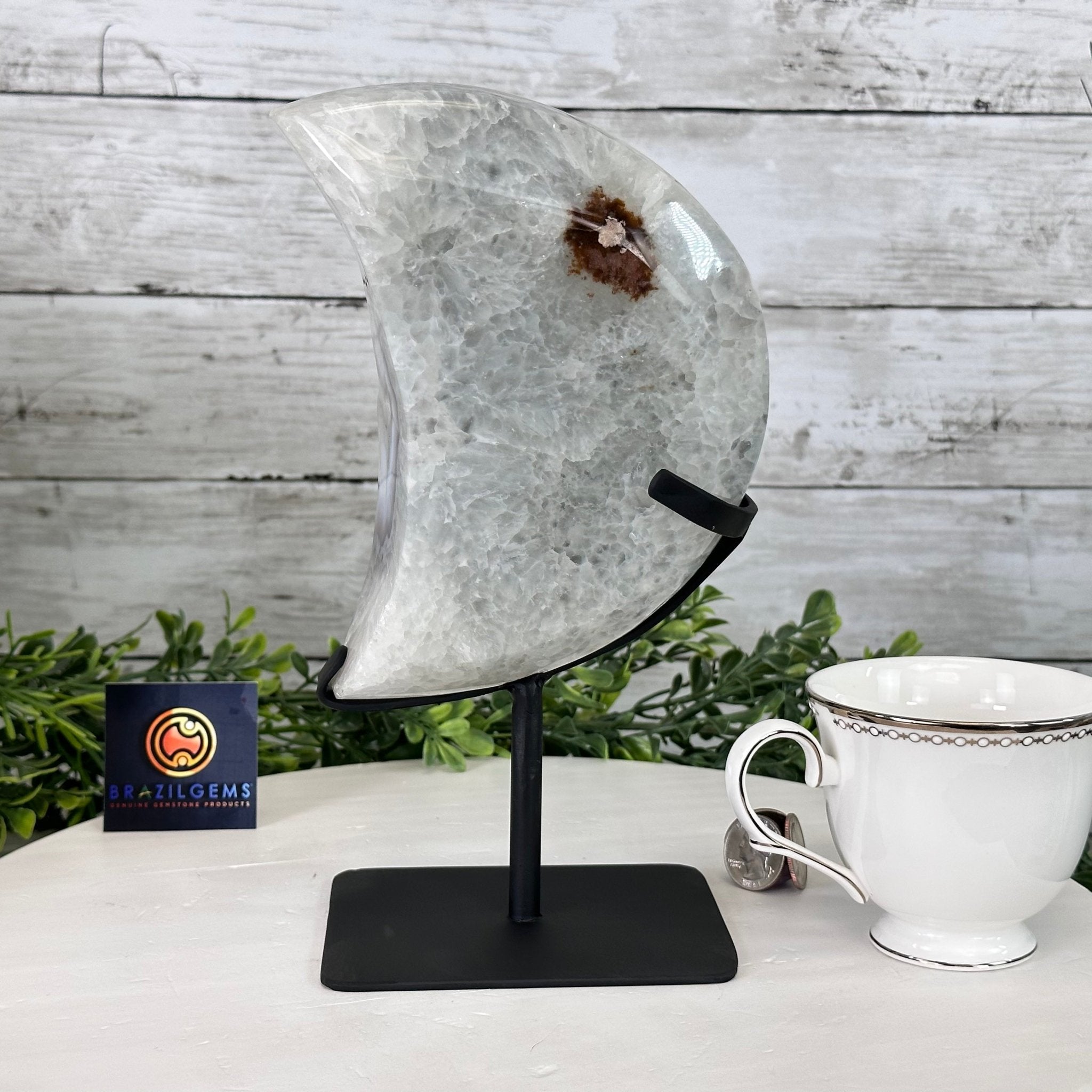 Polished Agate Crescent Moon on a Stand, 5.3 lbs & 9.8" Tall #5740NA-010 by Brazil Gems - Brazil GemsBrazil GemsPolished Agate Crescent Moon on a Stand, 5.3 lbs & 9.8" Tall #5740NA-010 by Brazil GemsCrescent Moons5740NA-010