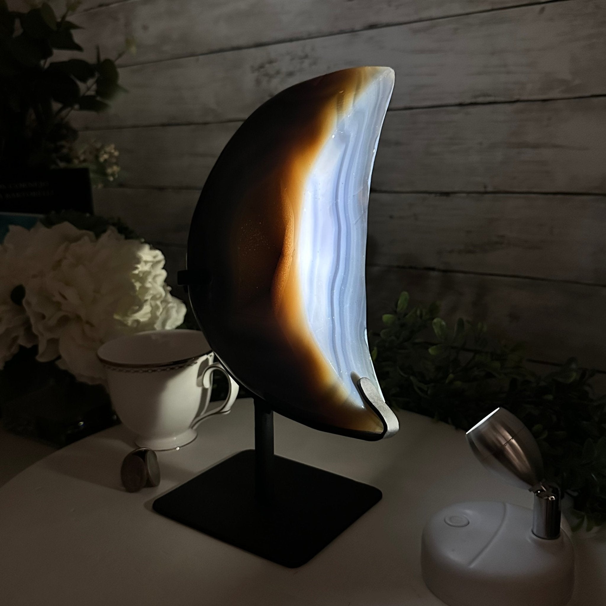 Polished Agate Crescent Moon on a Stand, 6.4 lbs & 10.5" Tall #5740NA-012 by Brazil Gems - Brazil GemsBrazil GemsPolished Agate Crescent Moon on a Stand, 6.4 lbs & 10.5" Tall #5740NA-012 by Brazil GemsCrescent Moons5740NA-012