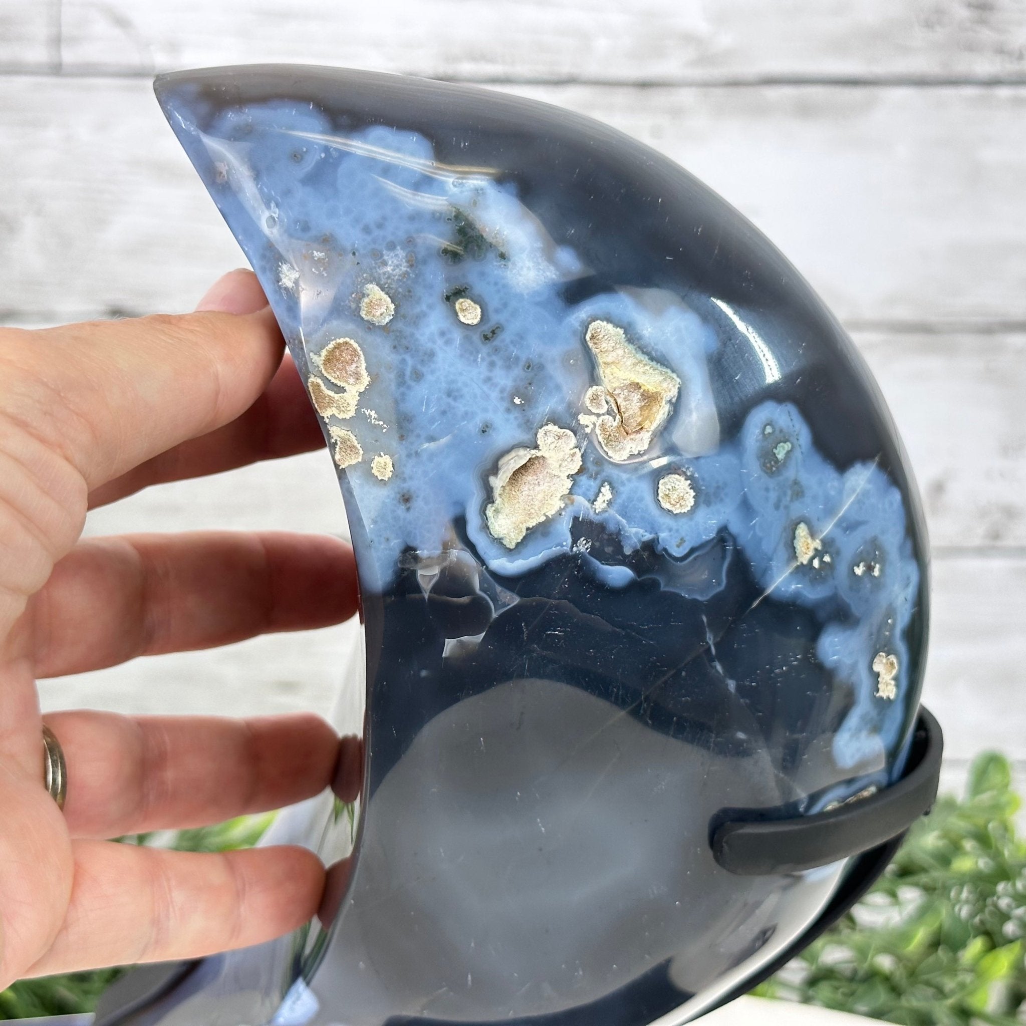 Polished Agate Crescent Moon on a Stand, 6.4 lbs & 10.5" Tall #5740NA-012 by Brazil Gems - Brazil GemsBrazil GemsPolished Agate Crescent Moon on a Stand, 6.4 lbs & 10.5" Tall #5740NA-012 by Brazil GemsCrescent Moons5740NA-012