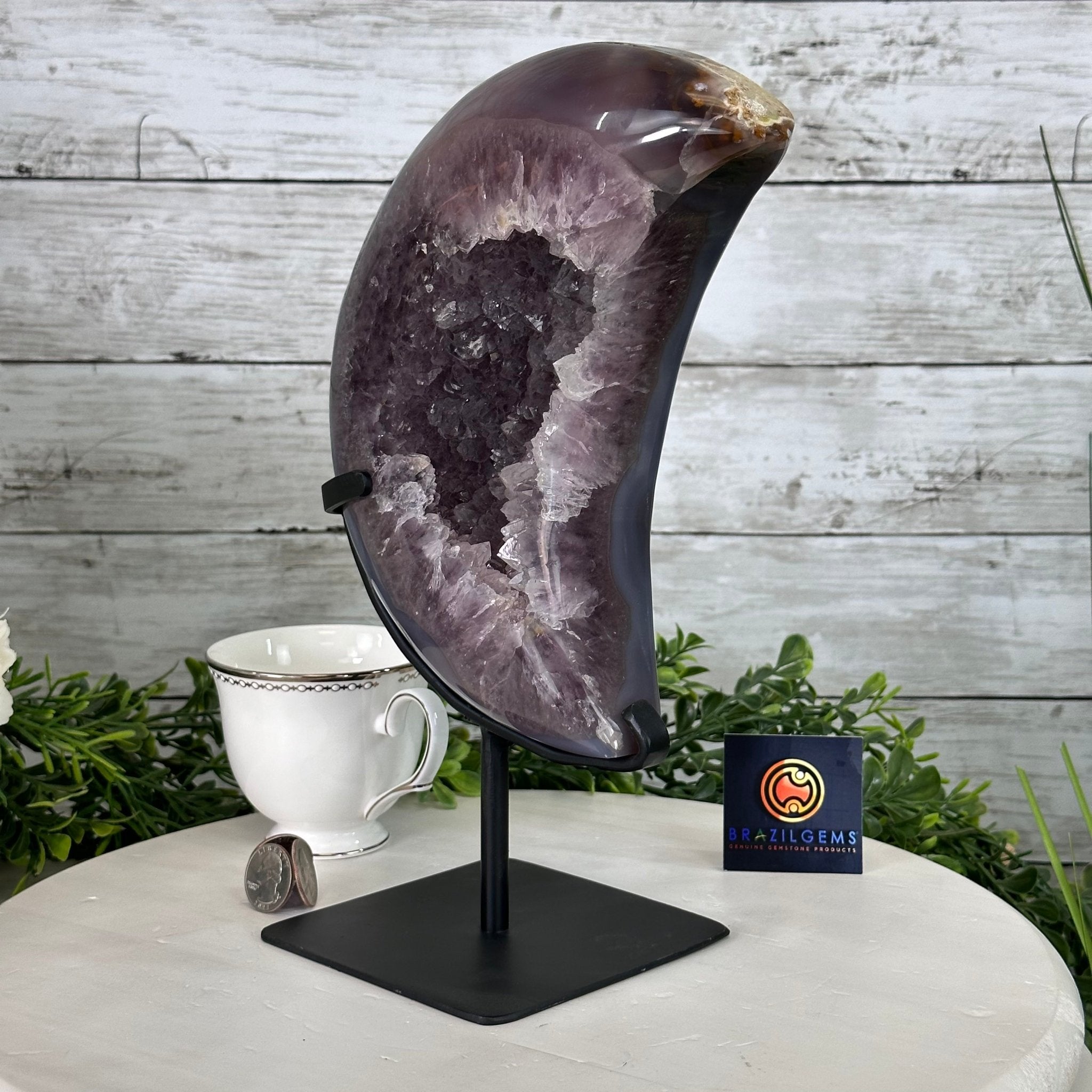Polished Agate Crescent Moon on a Stand, 8 lbs & 11.75" Tall #5740NA-015 by Brazil Gems - Brazil GemsBrazil GemsPolished Agate Crescent Moon on a Stand, 8 lbs & 11.75" Tall #5740NA-015 by Brazil GemsCrescent Moons5740NA-015