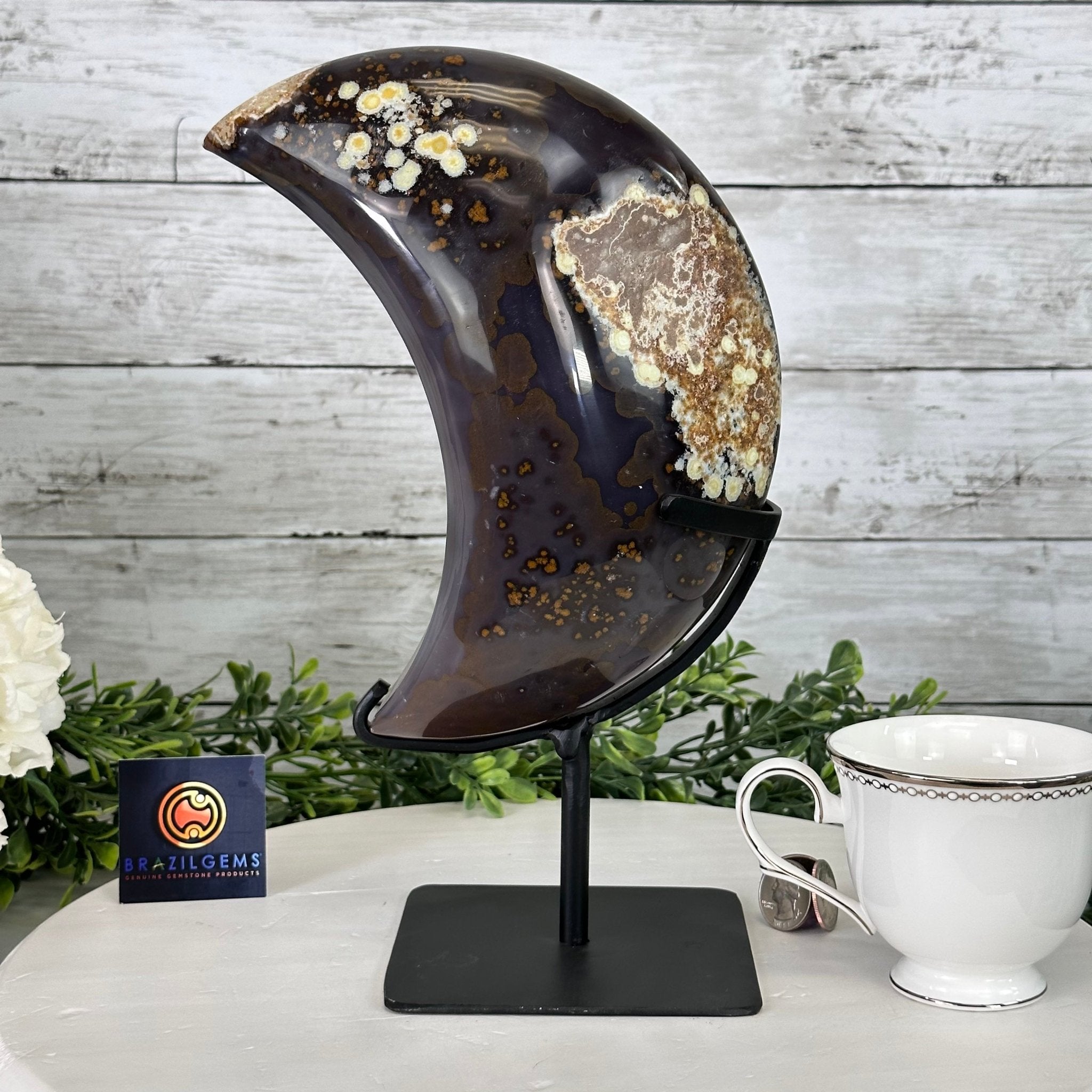 Polished Agate Crescent Moon on a Stand, 8 lbs & 11.75" Tall #5740NA-015 by Brazil Gems - Brazil GemsBrazil GemsPolished Agate Crescent Moon on a Stand, 8 lbs & 11.75" Tall #5740NA-015 by Brazil GemsCrescent Moons5740NA-015