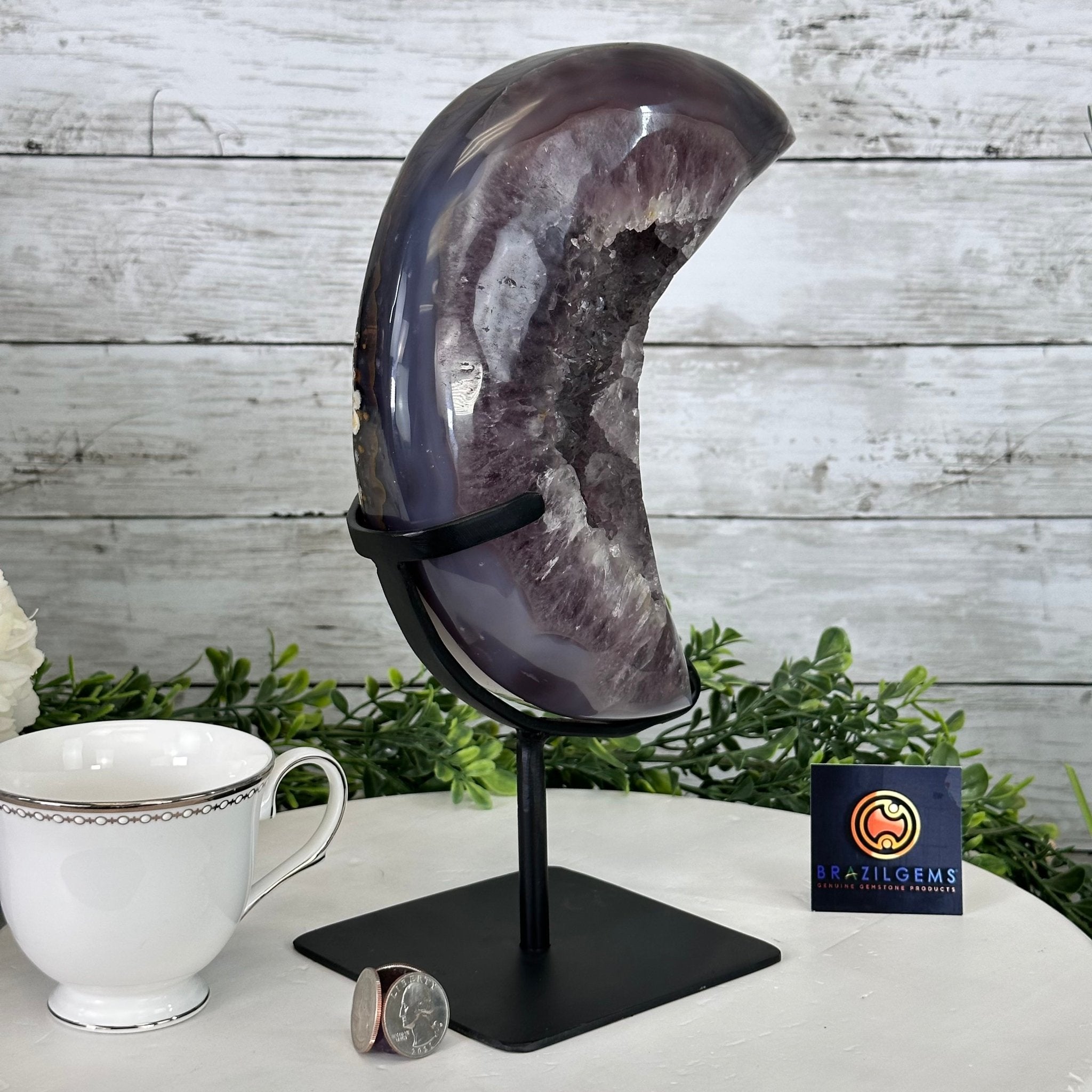 Polished Agate Crescent Moon on a Stand, 8 lbs & 11.75" Tall #5740NA-015 by Brazil Gems - Brazil GemsBrazil GemsPolished Agate Crescent Moon on a Stand, 8 lbs & 11.75" Tall #5740NA-015 by Brazil GemsCrescent Moons5740NA-015