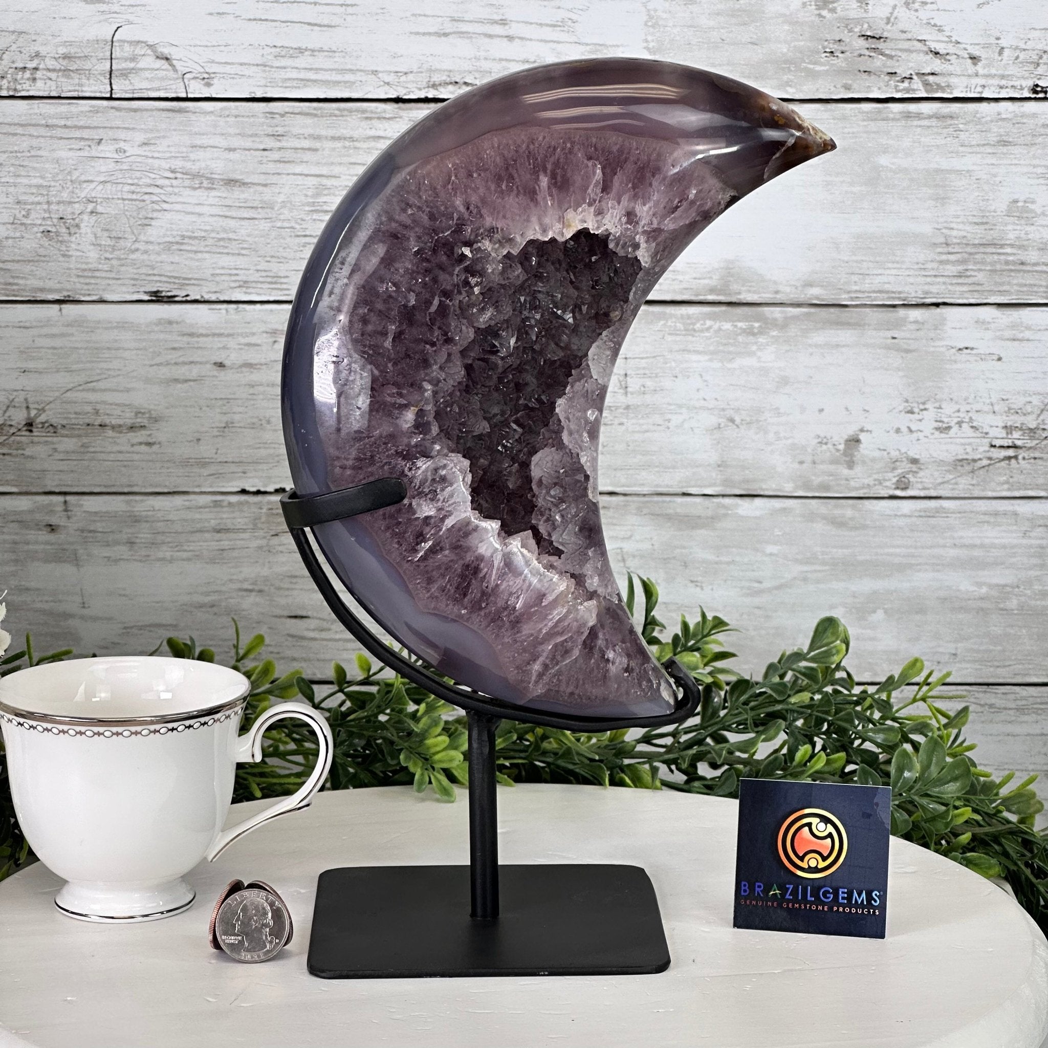 Polished Agate Crescent Moon on a Stand, 8 lbs & 11.75" Tall #5740NA-015 by Brazil Gems - Brazil GemsBrazil GemsPolished Agate Crescent Moon on a Stand, 8 lbs & 11.75" Tall #5740NA-015 by Brazil GemsCrescent Moons5740NA-015