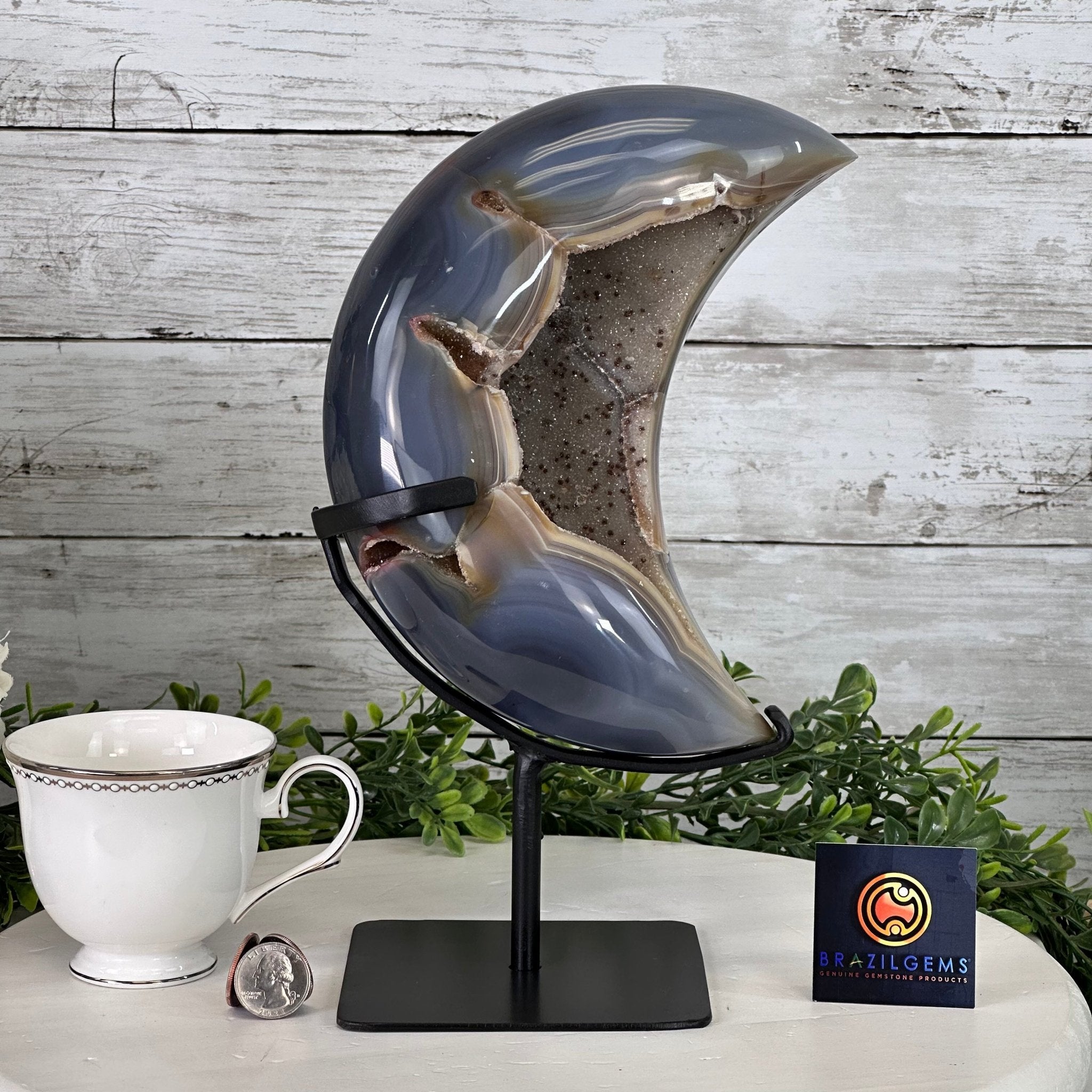 Polished Agate Crescent Moon on a Stand, 9.2 lbs & 11.6" Tall #5740NA-016 by Brazil Gems - Brazil GemsBrazil GemsPolished Agate Crescent Moon on a Stand, 9.2 lbs & 11.6" Tall #5740NA-016 by Brazil GemsCrescent Moons5740NA-016