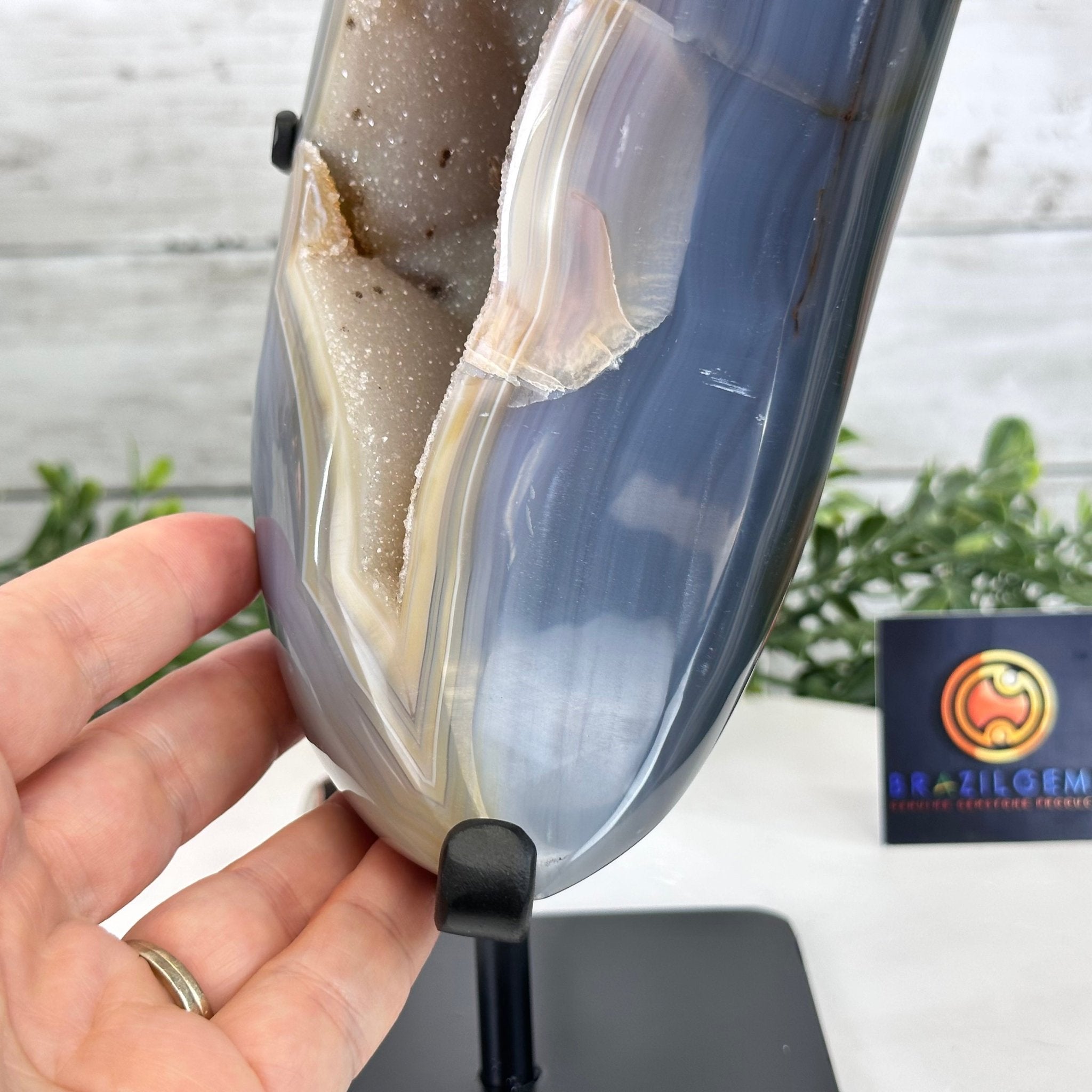 Polished Agate Crescent Moon on a Stand, 9.2 lbs & 11.6" Tall #5740NA-016 by Brazil Gems - Brazil GemsBrazil GemsPolished Agate Crescent Moon on a Stand, 9.2 lbs & 11.6" Tall #5740NA-016 by Brazil GemsCrescent Moons5740NA-016
