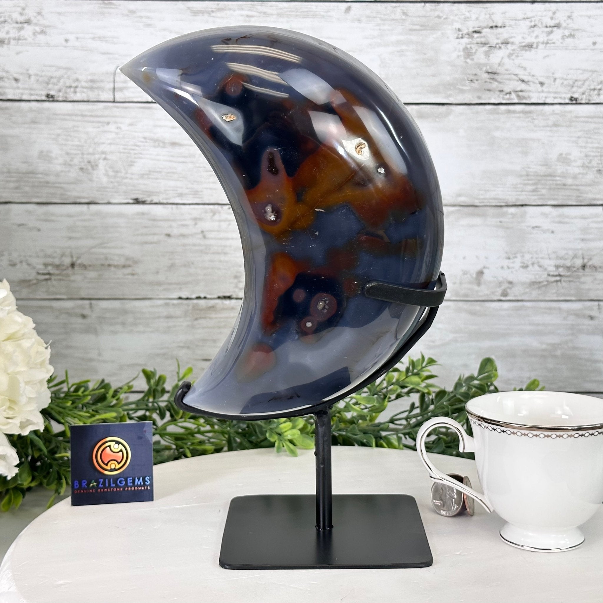 Polished Agate Crescent Moon on a Stand, 9.2 lbs & 11.6" Tall #5740NA-016 by Brazil Gems - Brazil GemsBrazil GemsPolished Agate Crescent Moon on a Stand, 9.2 lbs & 11.6" Tall #5740NA-016 by Brazil GemsCrescent Moons5740NA-016