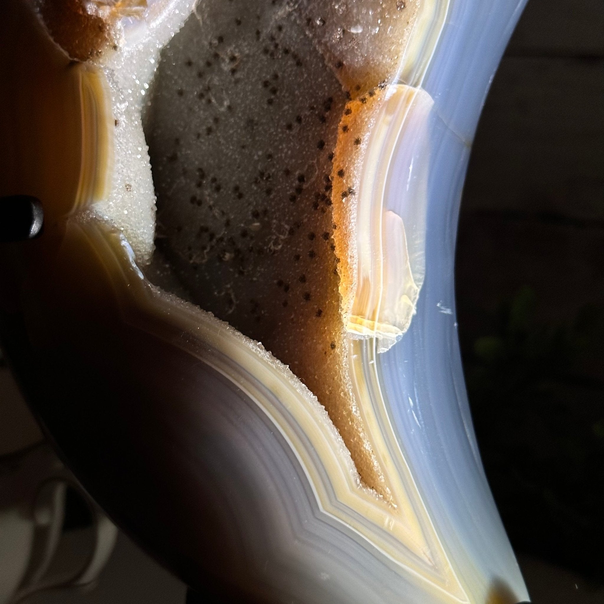 Polished Agate Crescent Moon on a Stand, 9.2 lbs & 11.6" Tall #5740NA-016 by Brazil Gems - Brazil GemsBrazil GemsPolished Agate Crescent Moon on a Stand, 9.2 lbs & 11.6" Tall #5740NA-016 by Brazil GemsCrescent Moons5740NA-016