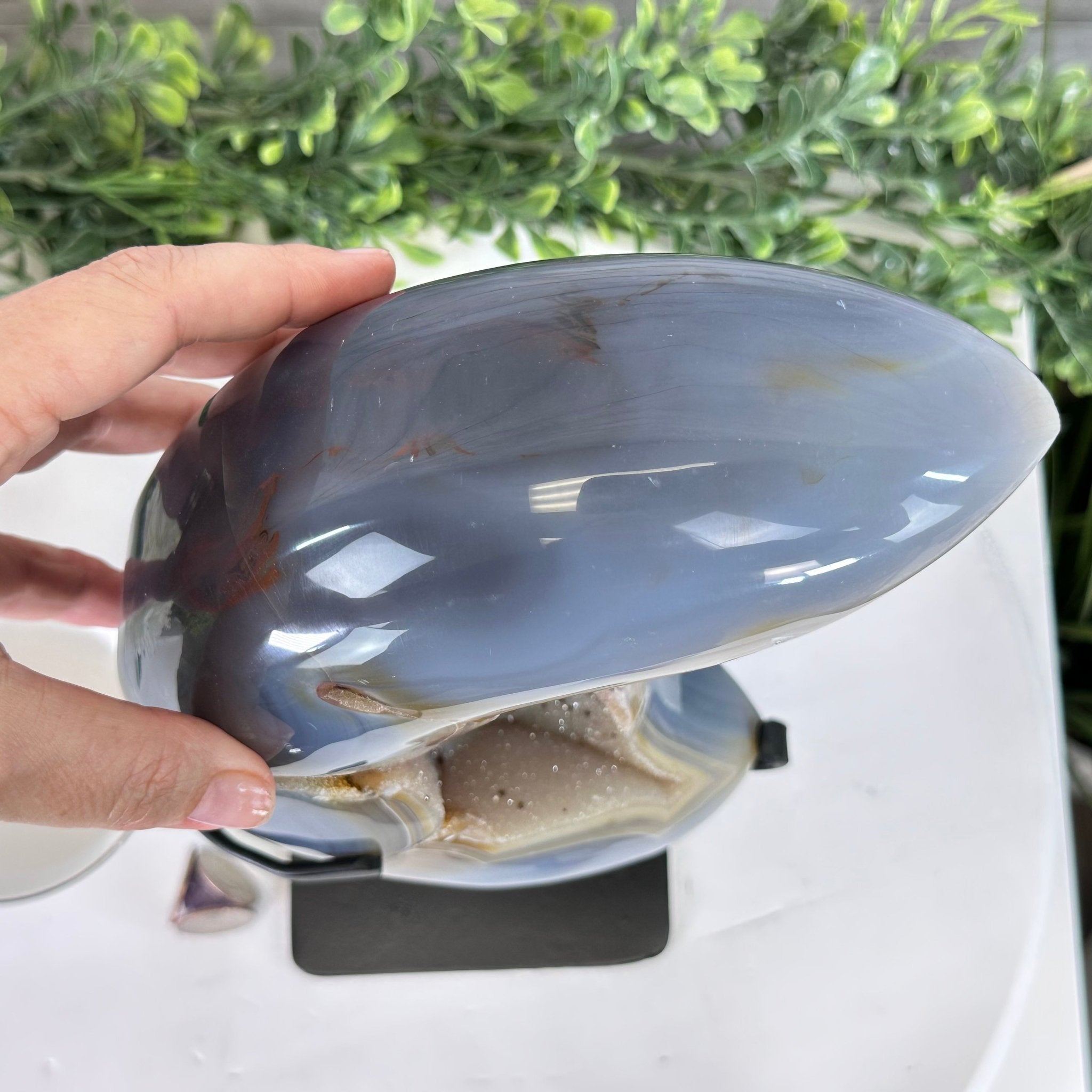Polished Agate Crescent Moon on a Stand, 9.2 lbs & 11.6" Tall #5740NA-016 by Brazil Gems - Brazil GemsBrazil GemsPolished Agate Crescent Moon on a Stand, 9.2 lbs & 11.6" Tall #5740NA-016 by Brazil GemsCrescent Moons5740NA-016
