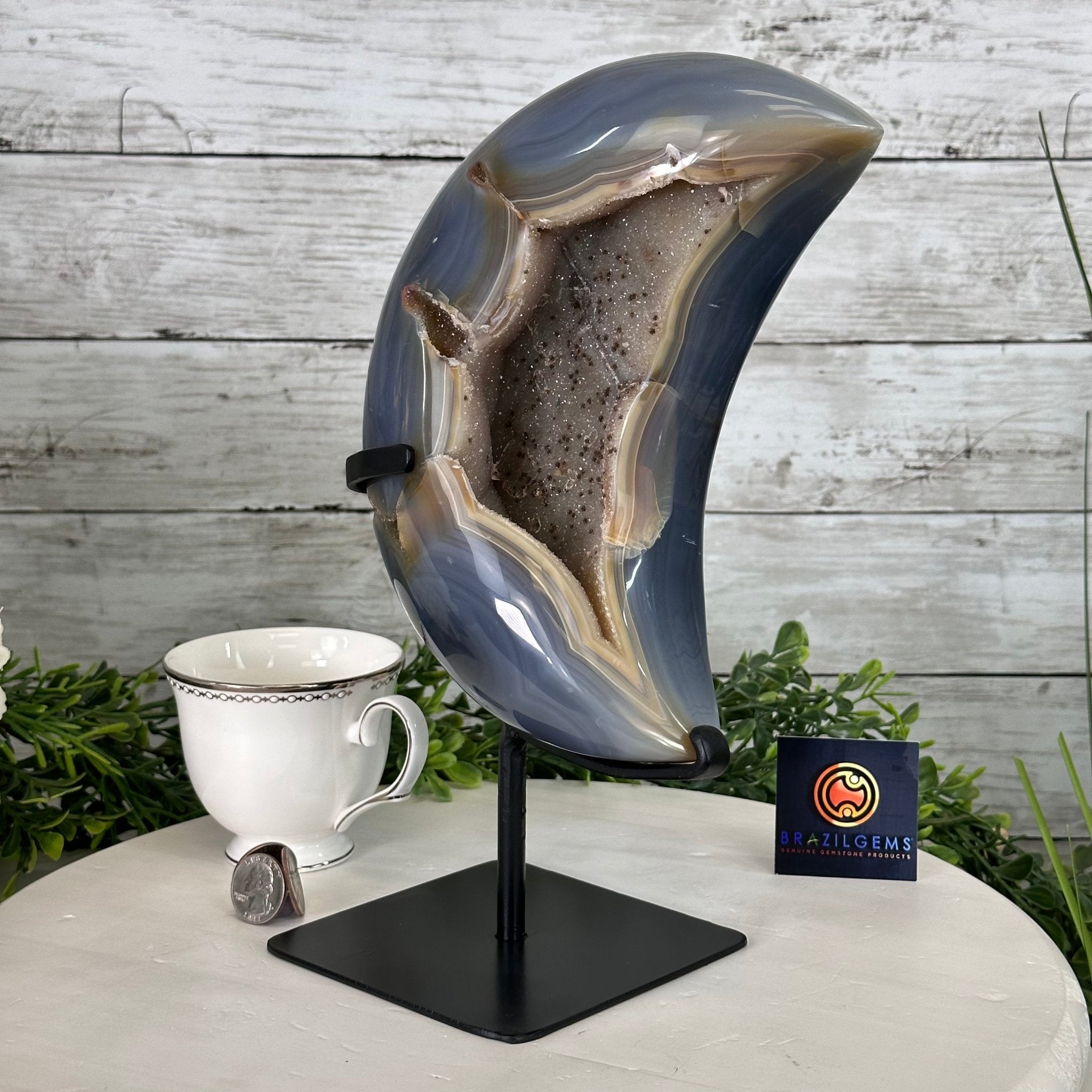 Polished Agate Crescent Moon on a Stand, 9.2 lbs & 11.6" Tall #5740NA-016 by Brazil Gems - Brazil GemsBrazil GemsPolished Agate Crescent Moon on a Stand, 9.2 lbs & 11.6" Tall #5740NA-016 by Brazil GemsCrescent Moons5740NA-016