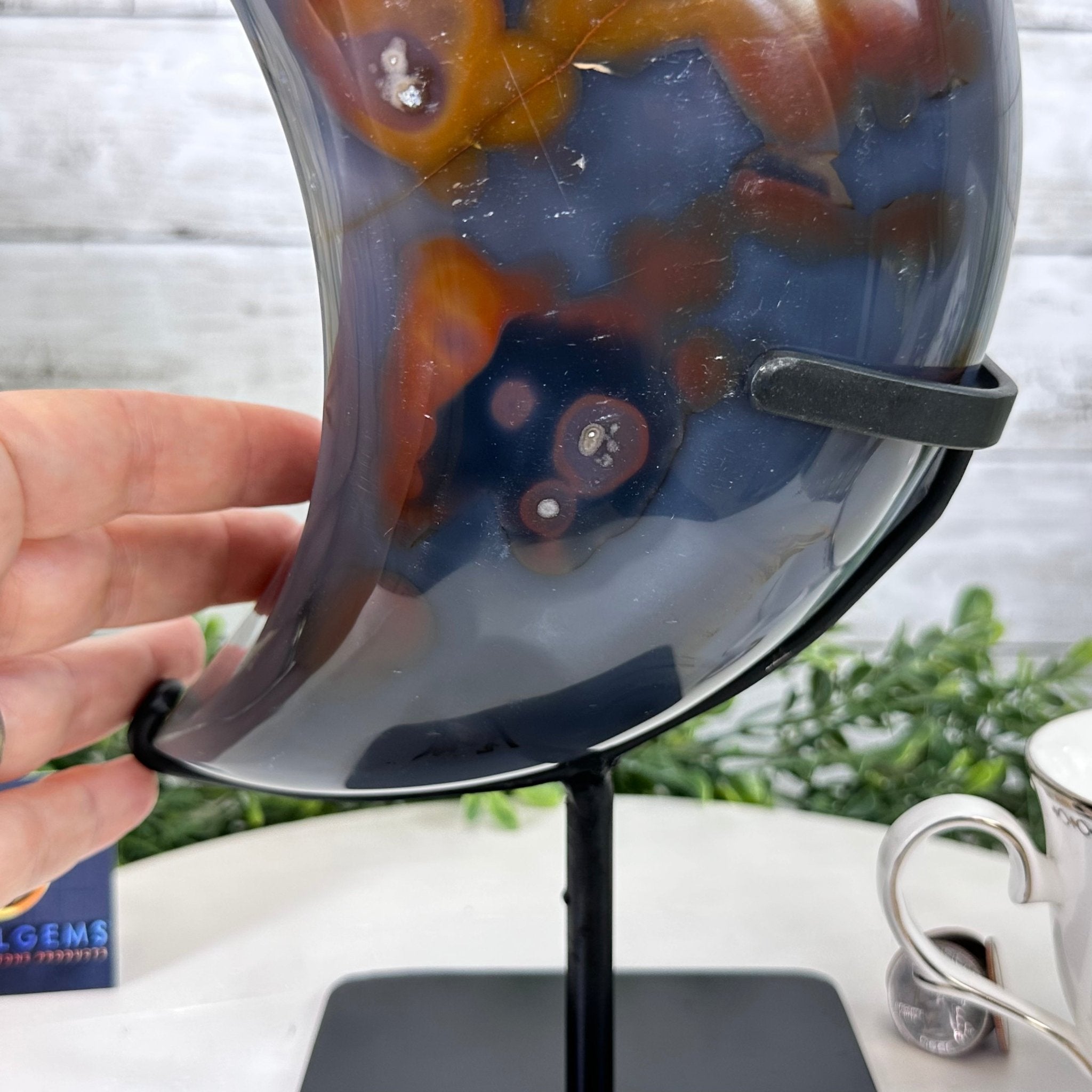 Polished Agate Crescent Moon on a Stand, 9.2 lbs & 11.6" Tall #5740NA-016 by Brazil Gems - Brazil GemsBrazil GemsPolished Agate Crescent Moon on a Stand, 9.2 lbs & 11.6" Tall #5740NA-016 by Brazil GemsCrescent Moons5740NA-016