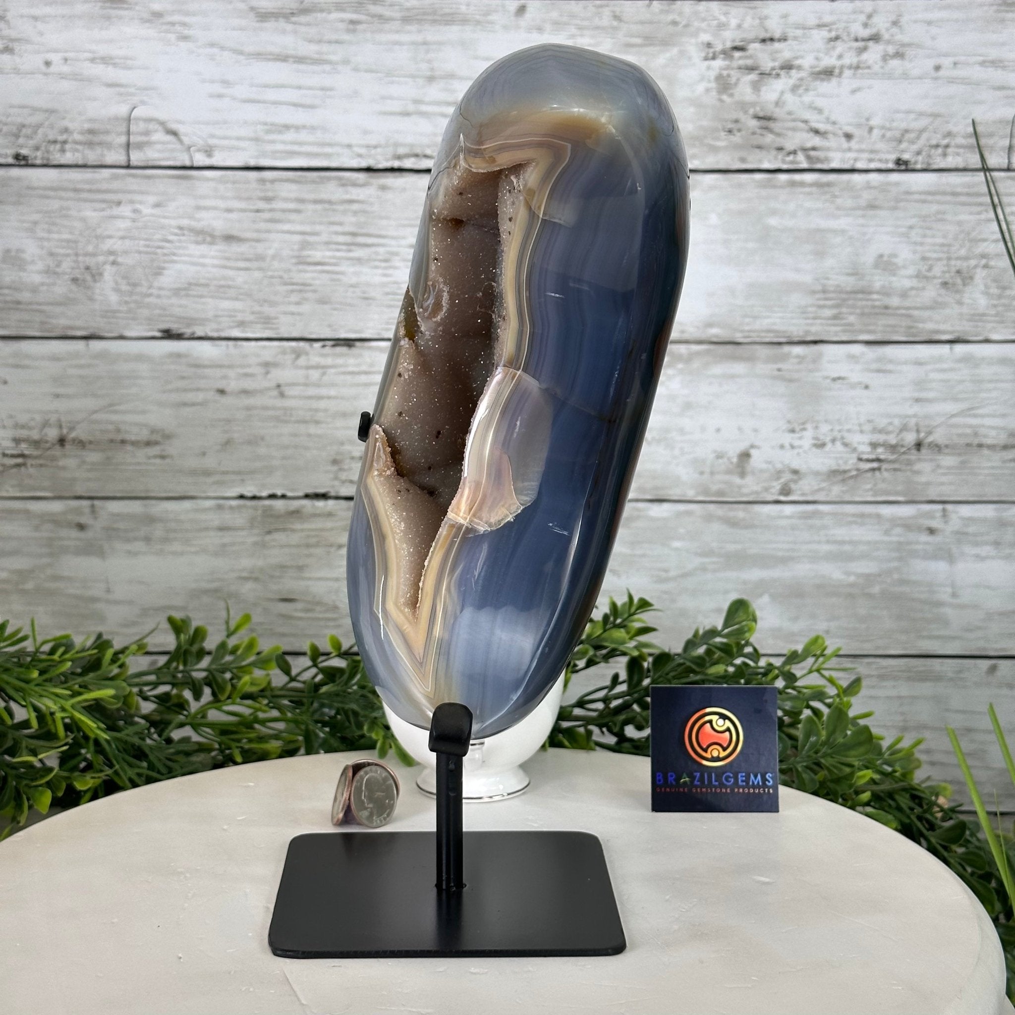 Polished Agate Crescent Moon on a Stand, 9.2 lbs & 11.6" Tall #5740NA-016 by Brazil Gems - Brazil GemsBrazil GemsPolished Agate Crescent Moon on a Stand, 9.2 lbs & 11.6" Tall #5740NA-016 by Brazil GemsCrescent Moons5740NA-016