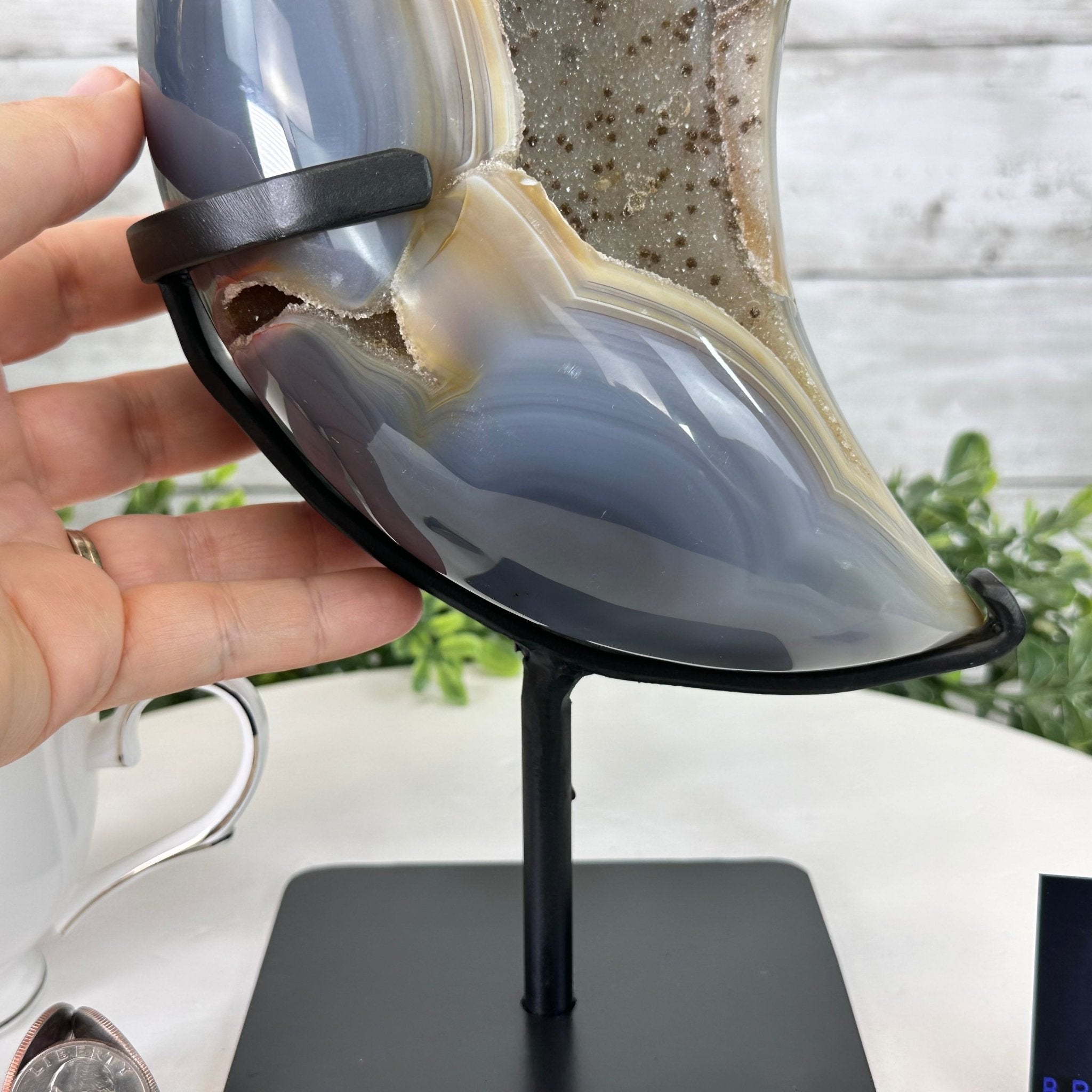 Polished Agate Crescent Moon on a Stand, 9.2 lbs & 11.6" Tall #5740NA-016 by Brazil Gems - Brazil GemsBrazil GemsPolished Agate Crescent Moon on a Stand, 9.2 lbs & 11.6" Tall #5740NA-016 by Brazil GemsCrescent Moons5740NA-016