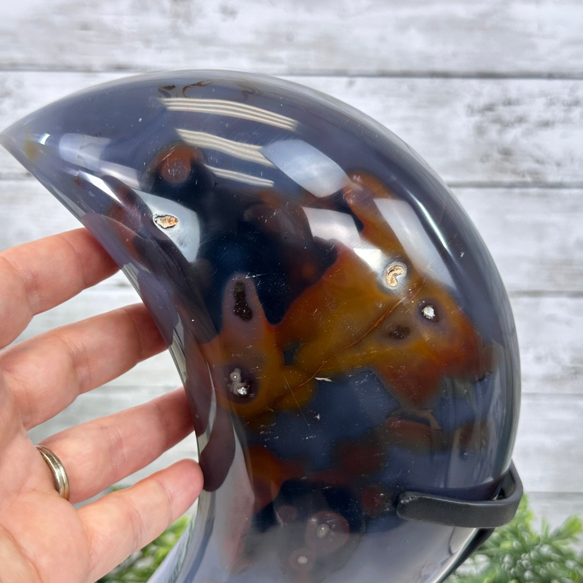 Polished Agate Crescent Moon on a Stand, 9.2 lbs & 11.6" Tall #5740NA-016 by Brazil Gems - Brazil GemsBrazil GemsPolished Agate Crescent Moon on a Stand, 9.2 lbs & 11.6" Tall #5740NA-016 by Brazil GemsCrescent Moons5740NA-016