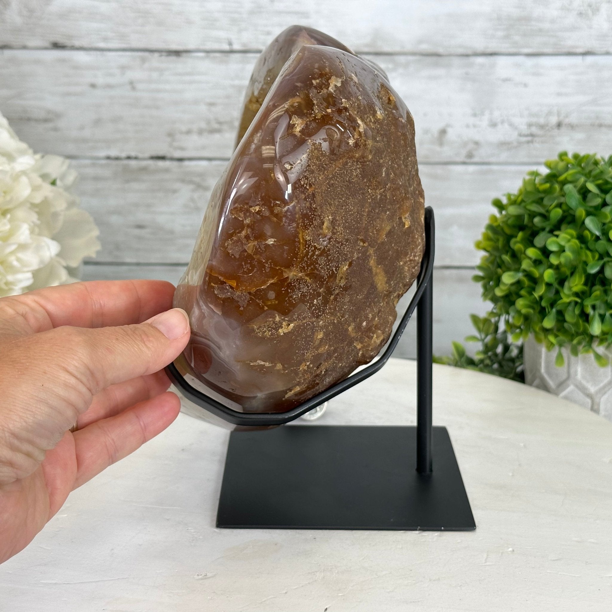 Polished Agate Heart Geode on a Metal Stand, 10 lbs & 8.8" Tall, Model #5468-0085 by Brazil Gems - Brazil GemsBrazil GemsPolished Agate Heart Geode on a Metal Stand, 10 lbs & 8.8" Tall, Model #5468-0085 by Brazil GemsHearts5468-0085
