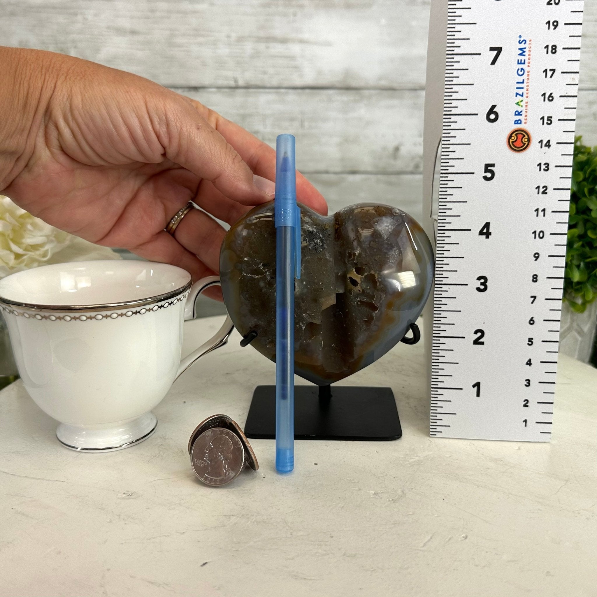 Polished Agate Heart Geode on a Metal Stand, 1.4 lbs & 4.4" Tall, Model #5468-0023 by Brazil Gems - Brazil GemsBrazil GemsPolished Agate Heart Geode on a Metal Stand, 1.4 lbs & 4.4" Tall, Model #5468-0023 by Brazil GemsHearts5468-0023