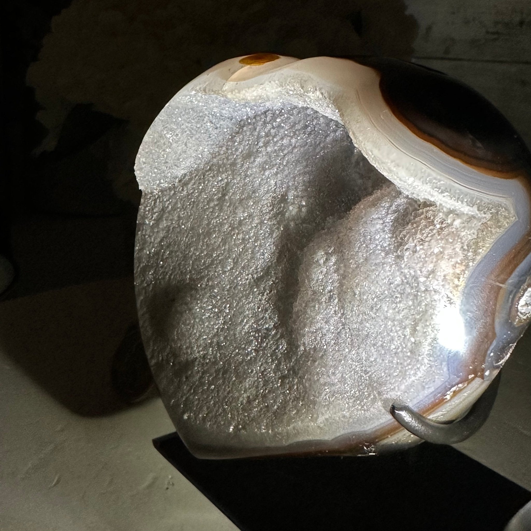 Polished Agate Heart Geode on a Metal Stand, 1.9 lbs & 4.5" Tall, Model #5468-0033 by Brazil Gems - Brazil GemsBrazil GemsPolished Agate Heart Geode on a Metal Stand, 1.9 lbs & 4.5" Tall, Model #5468-0033 by Brazil GemsHearts5468-0033