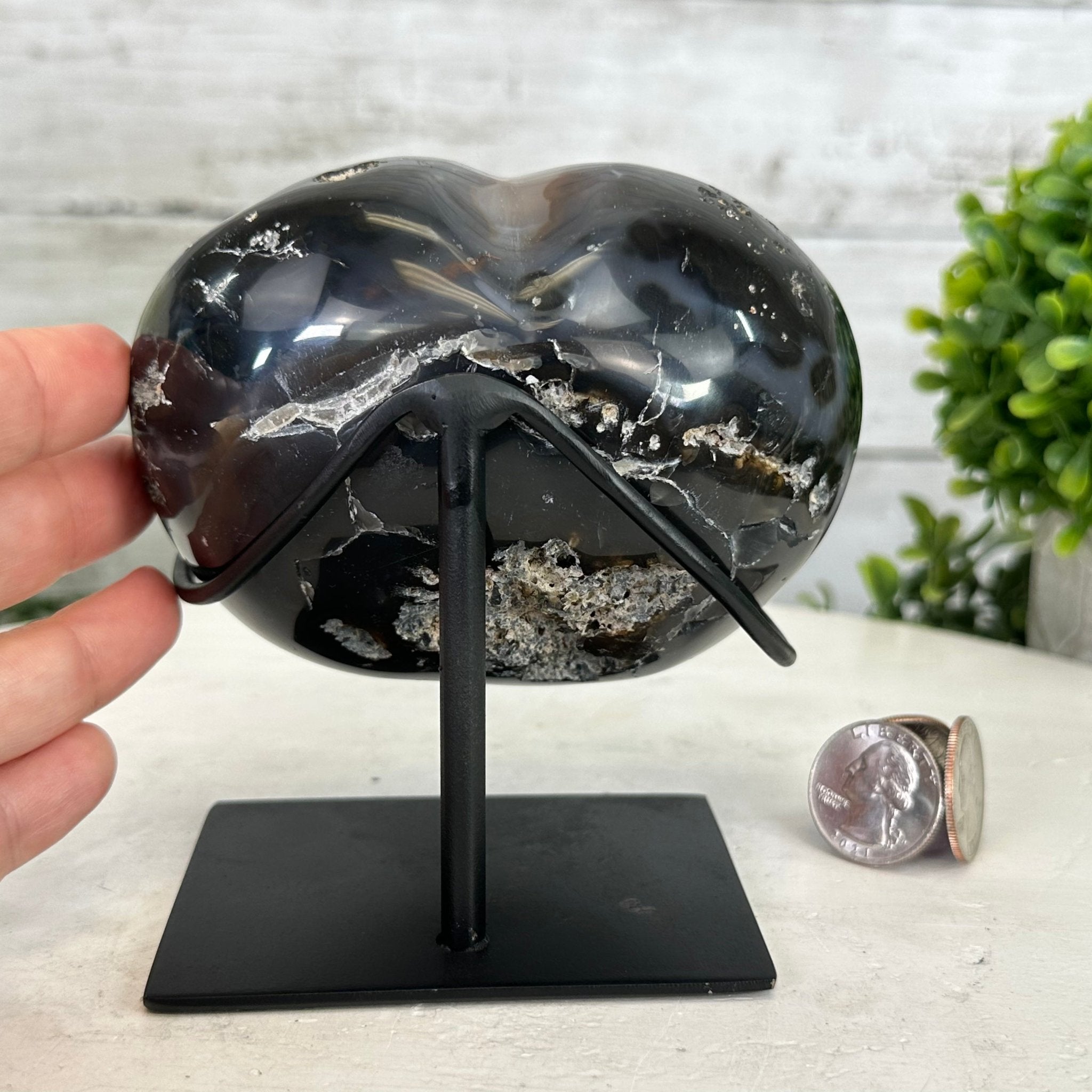 Polished Agate Heart Geode on a Metal Stand, 1.9 lbs & 4.5" Tall, Model #5468-0033 by Brazil Gems - Brazil GemsBrazil GemsPolished Agate Heart Geode on a Metal Stand, 1.9 lbs & 4.5" Tall, Model #5468-0033 by Brazil GemsHearts5468-0033