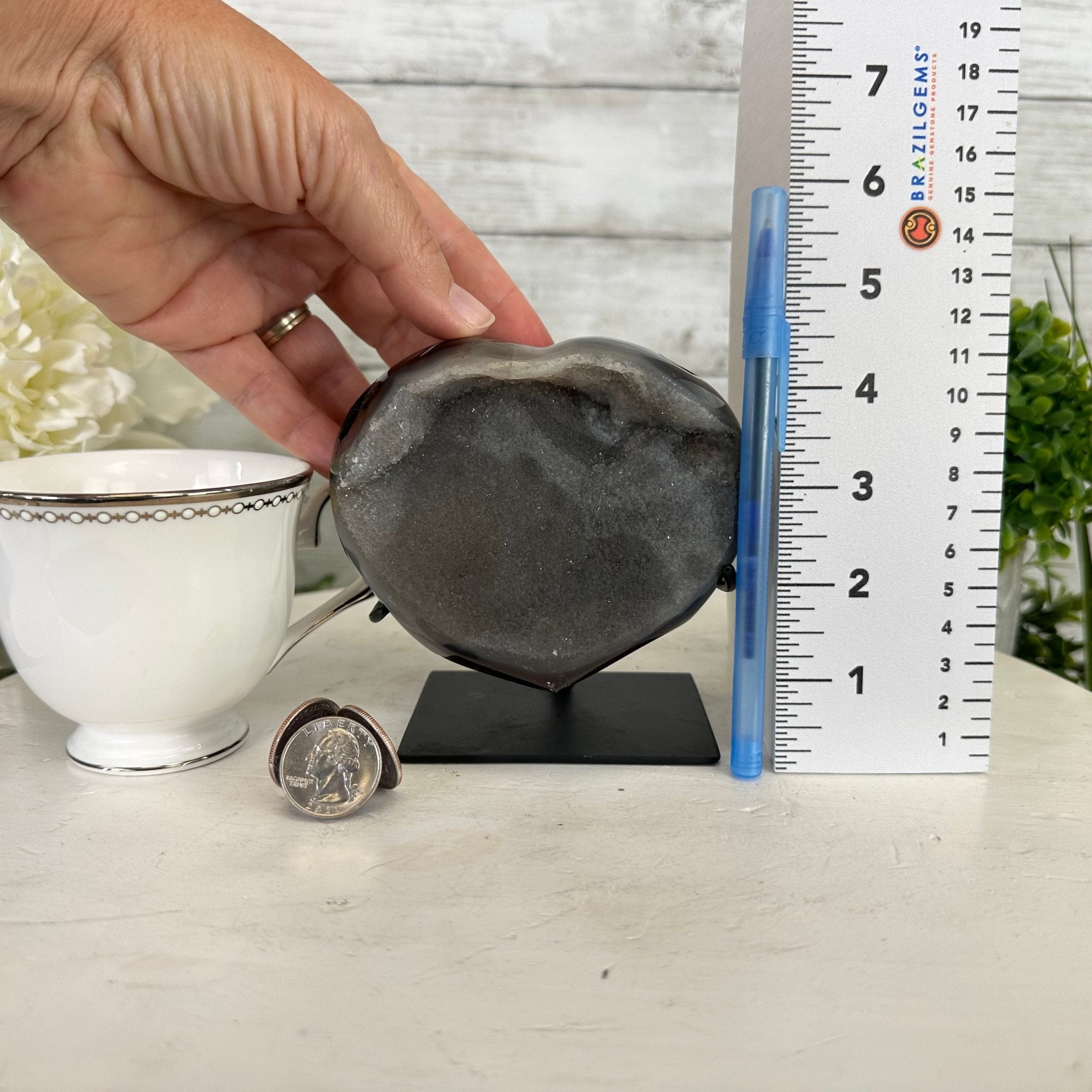 Polished Agate Heart Geode on a Metal Stand, 1.9 lbs & 4.5" Tall, Model #5468-0033 by Brazil Gems - Brazil GemsBrazil GemsPolished Agate Heart Geode on a Metal Stand, 1.9 lbs & 4.5" Tall, Model #5468-0033 by Brazil GemsHearts5468-0033