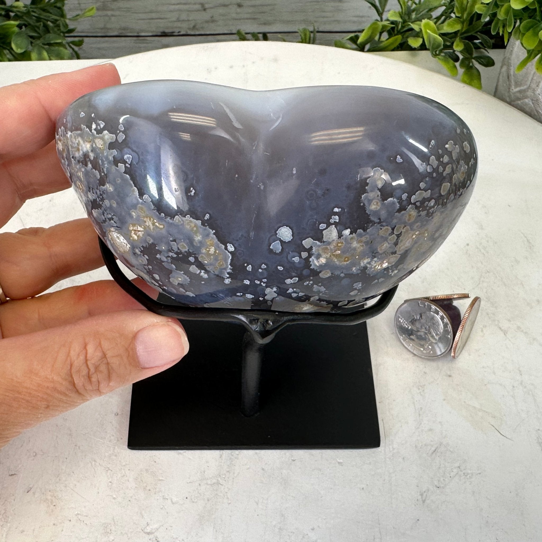 Polished Agate Heart Geode on a Metal Stand, 2.1 lbs & 5" Tall, Model #5468-0041 by Brazil Gems - Brazil GemsBrazil GemsPolished Agate Heart Geode on a Metal Stand, 2.1 lbs & 5" Tall, Model #5468-0041 by Brazil GemsHearts5468-0041