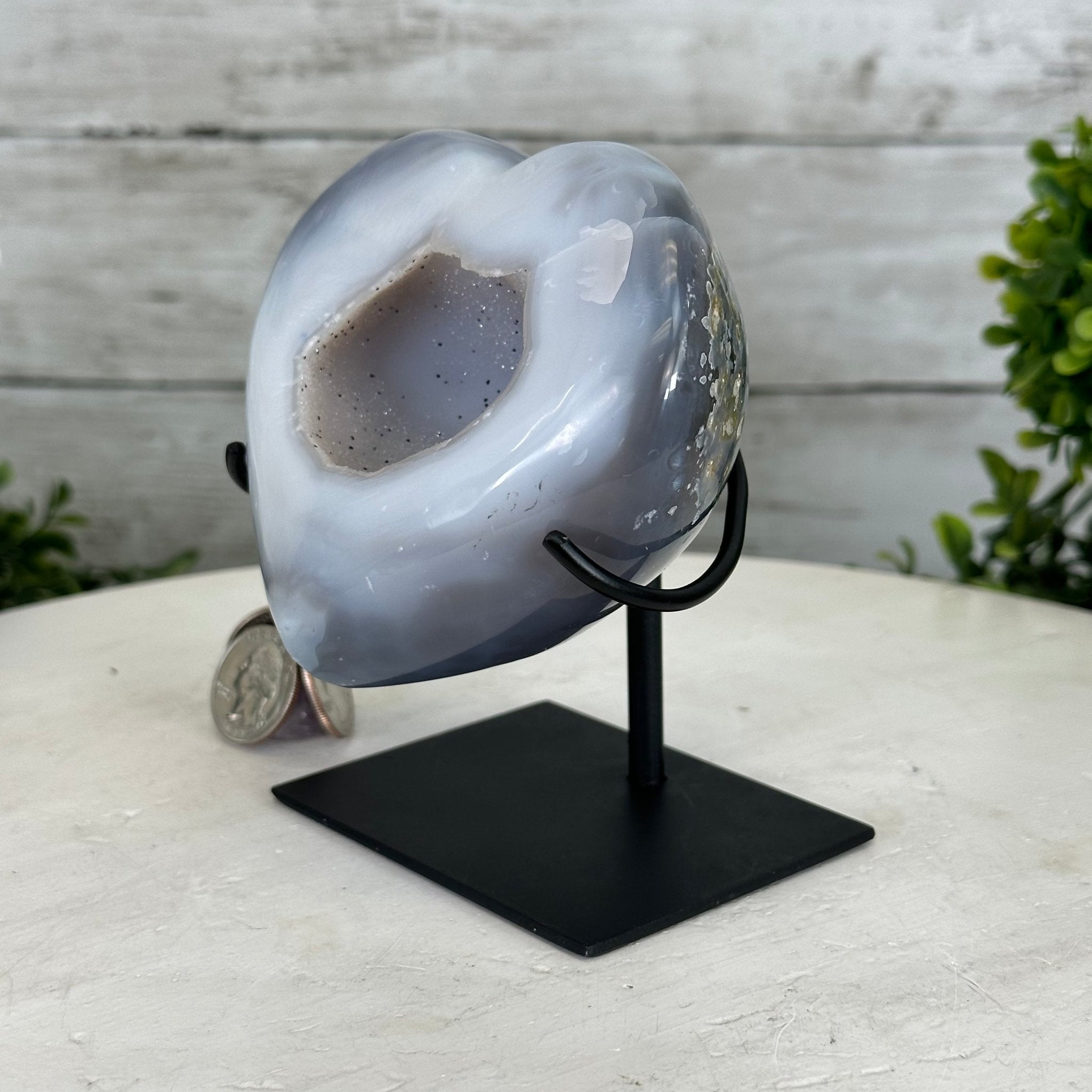 Polished Agate Heart Geode on a Metal Stand, 2.1 lbs & 5" Tall, Model #5468-0041 by Brazil Gems - Brazil GemsBrazil GemsPolished Agate Heart Geode on a Metal Stand, 2.1 lbs & 5" Tall, Model #5468-0041 by Brazil GemsHearts5468-0041