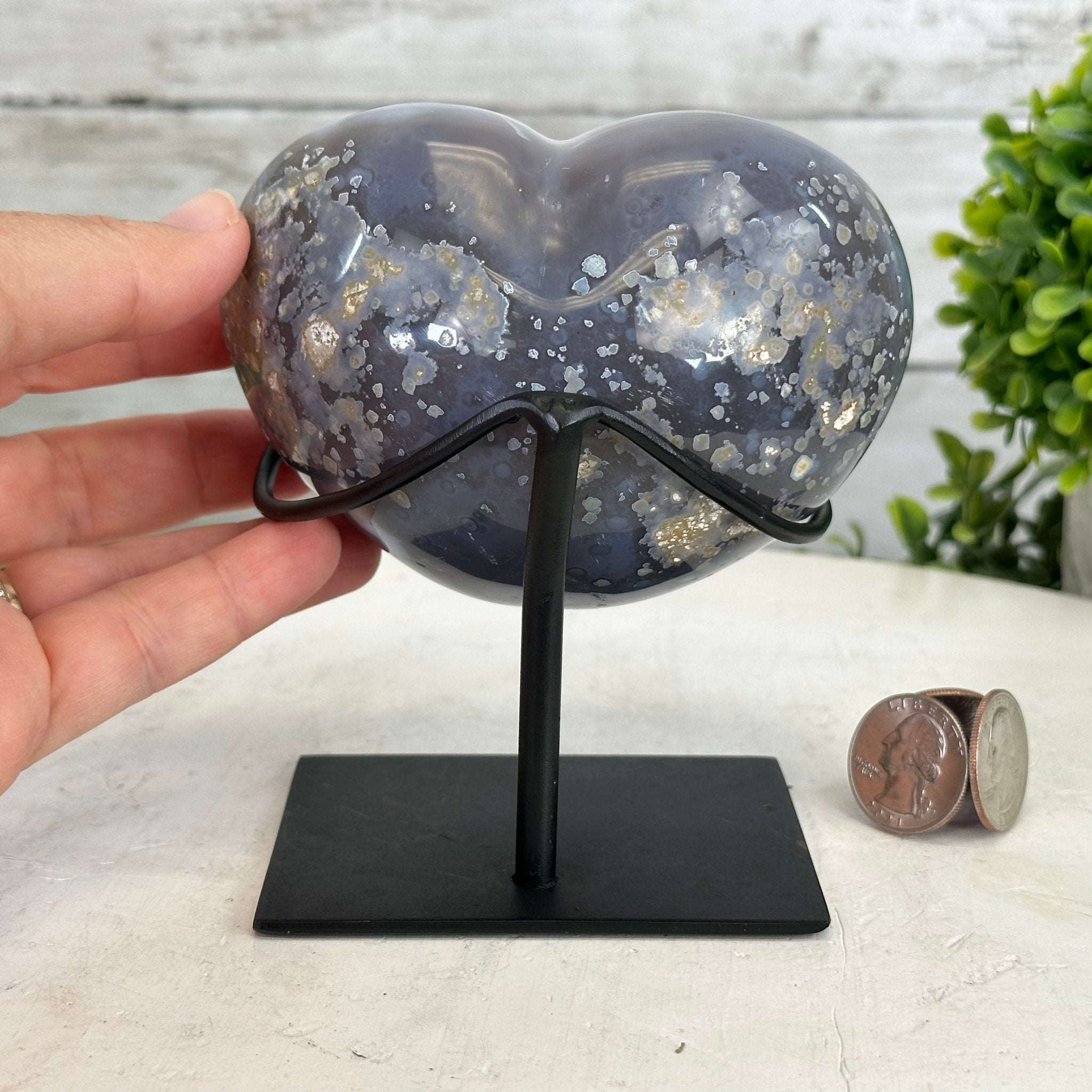 Polished Agate Heart Geode on a Metal Stand, 2.1 lbs & 5" Tall, Model #5468-0041 by Brazil Gems - Brazil GemsBrazil GemsPolished Agate Heart Geode on a Metal Stand, 2.1 lbs & 5" Tall, Model #5468-0041 by Brazil GemsHearts5468-0041