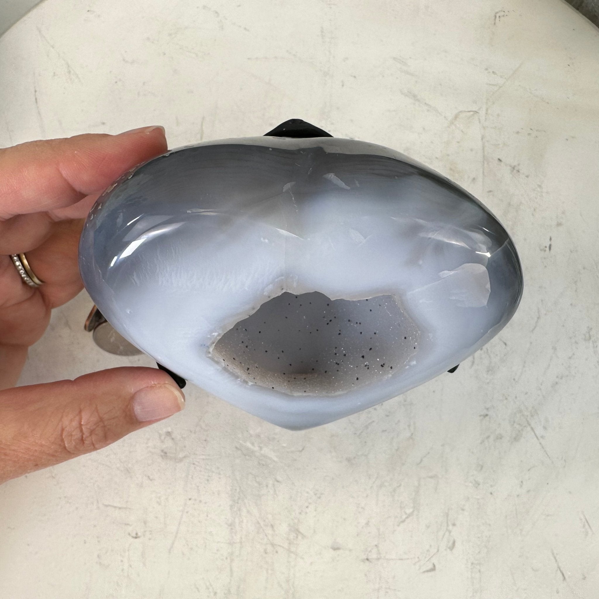 Polished Agate Heart Geode on a Metal Stand, 2.1 lbs & 5" Tall, Model #5468-0041 by Brazil Gems - Brazil GemsBrazil GemsPolished Agate Heart Geode on a Metal Stand, 2.1 lbs & 5" Tall, Model #5468-0041 by Brazil GemsHearts5468-0041