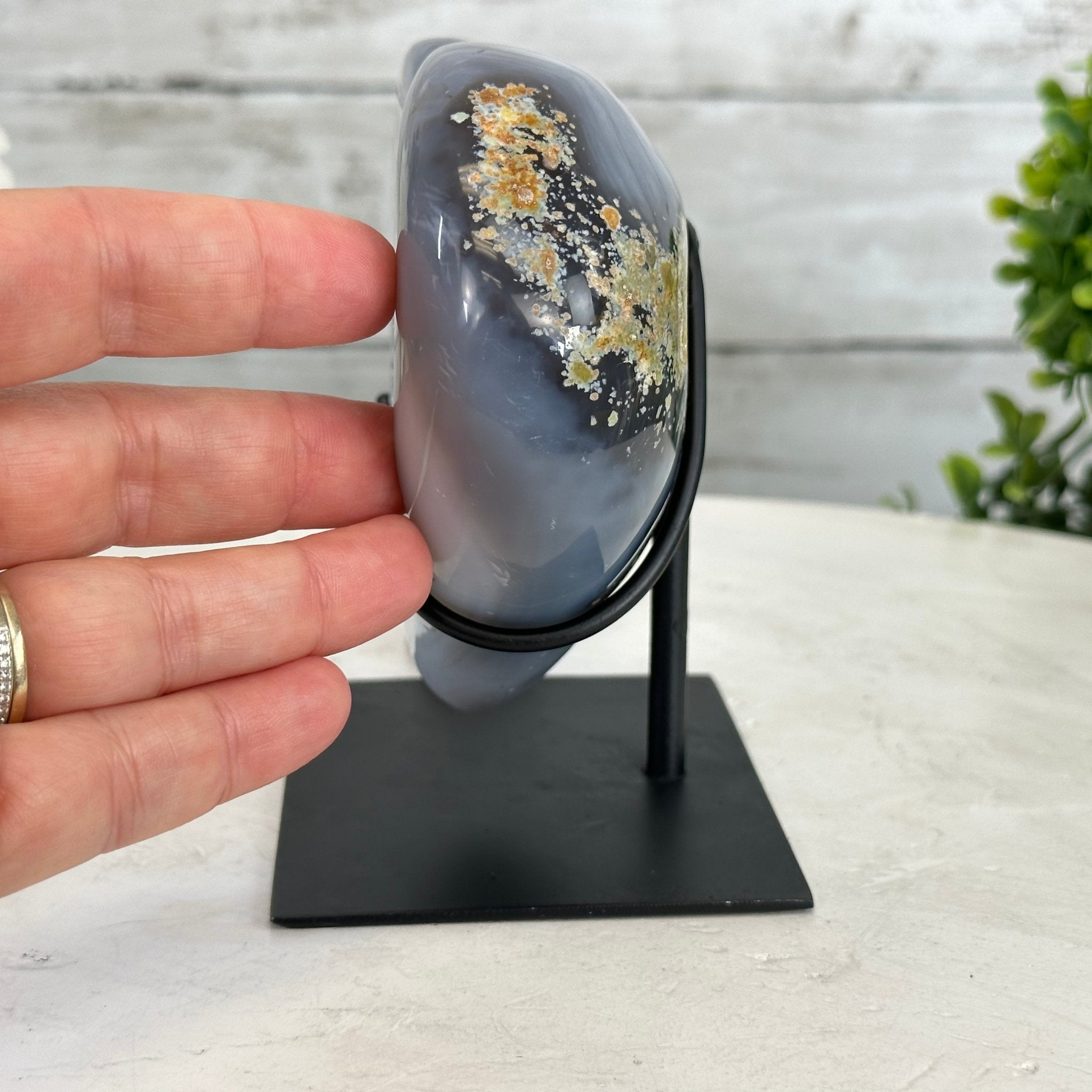Polished Agate Heart Geode on a Metal Stand, 2.1 lbs & 5" Tall, Model #5468-0063 by Brazil Gems - Brazil GemsBrazil GemsPolished Agate Heart Geode on a Metal Stand, 2.1 lbs & 5" Tall, Model #5468-0063 by Brazil GemsHearts5468-0063