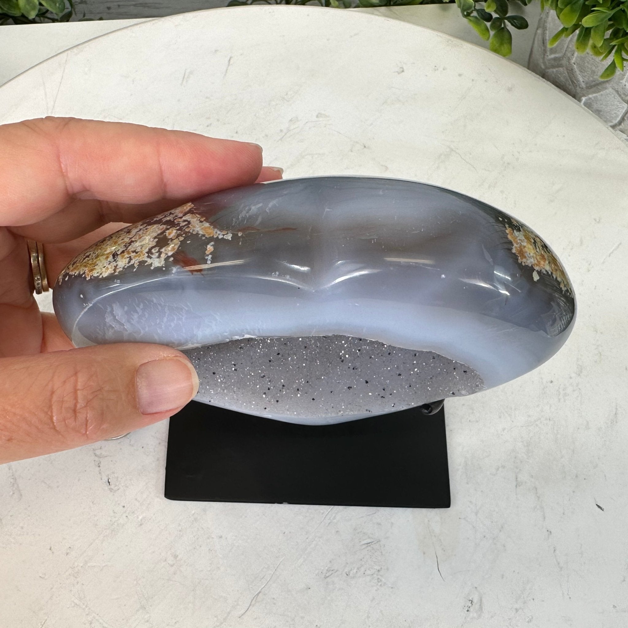 Polished Agate Heart Geode on a Metal Stand, 2.1 lbs & 5" Tall, Model #5468-0063 by Brazil Gems - Brazil GemsBrazil GemsPolished Agate Heart Geode on a Metal Stand, 2.1 lbs & 5" Tall, Model #5468-0063 by Brazil GemsHearts5468-0063