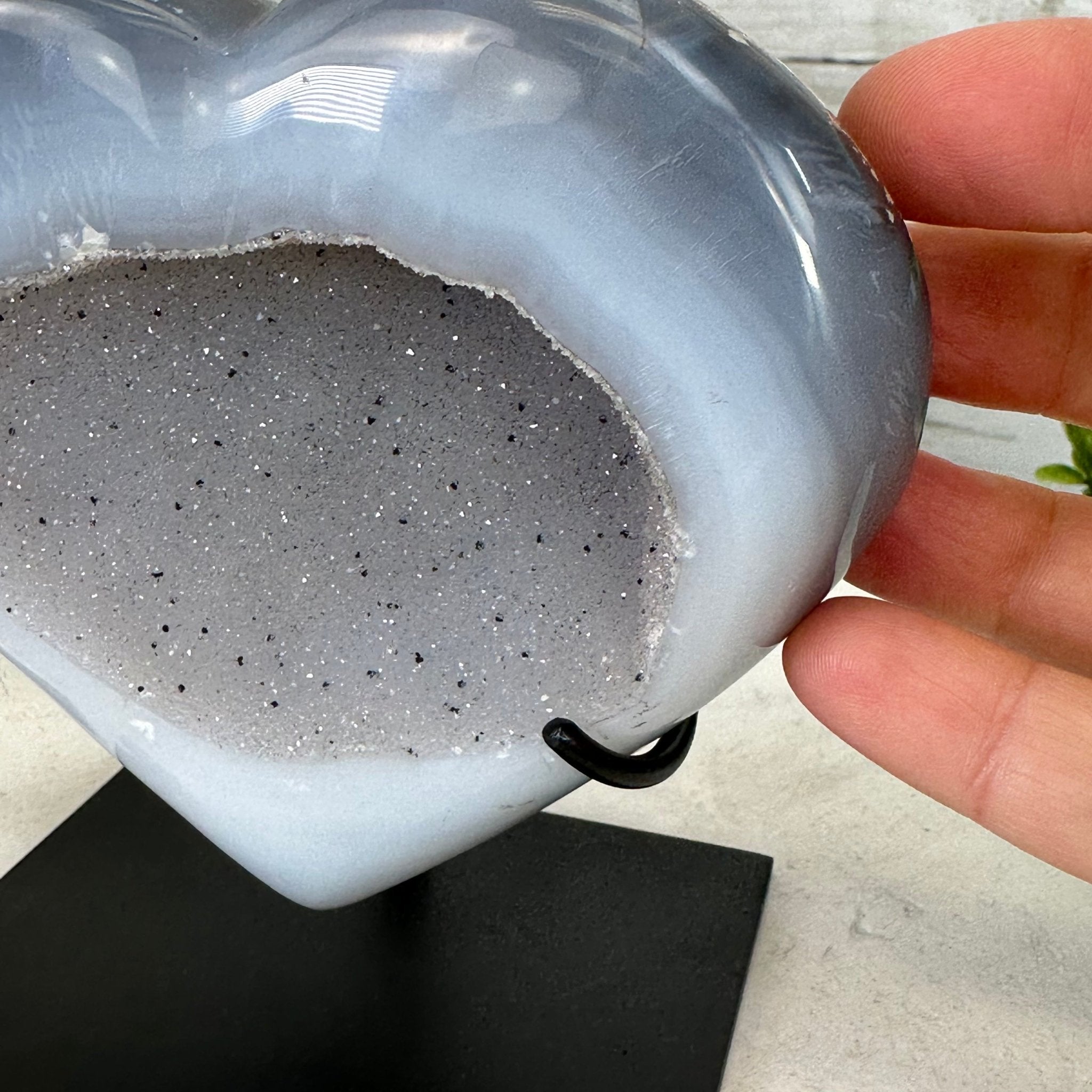 Polished Agate Heart Geode on a Metal Stand, 2.1 lbs & 5" Tall, Model #5468-0063 by Brazil Gems - Brazil GemsBrazil GemsPolished Agate Heart Geode on a Metal Stand, 2.1 lbs & 5" Tall, Model #5468-0063 by Brazil GemsHearts5468-0063