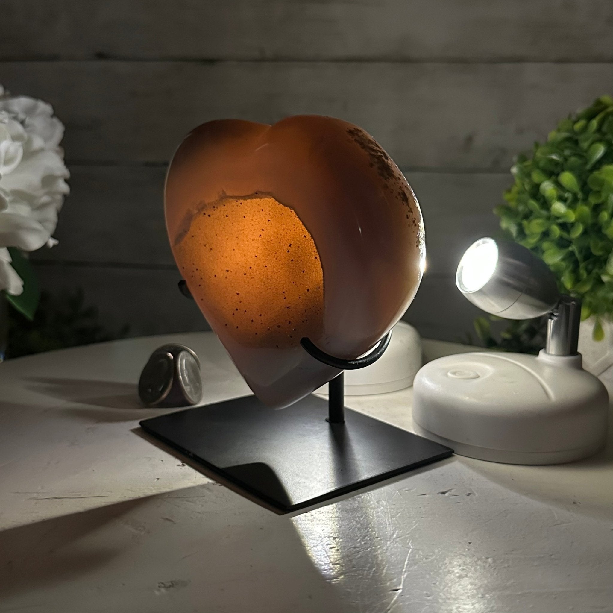 Polished Agate Heart Geode on a Metal Stand, 2.1 lbs & 5" Tall, Model #5468-0063 by Brazil Gems - Brazil GemsBrazil GemsPolished Agate Heart Geode on a Metal Stand, 2.1 lbs & 5" Tall, Model #5468-0063 by Brazil GemsHearts5468-0063