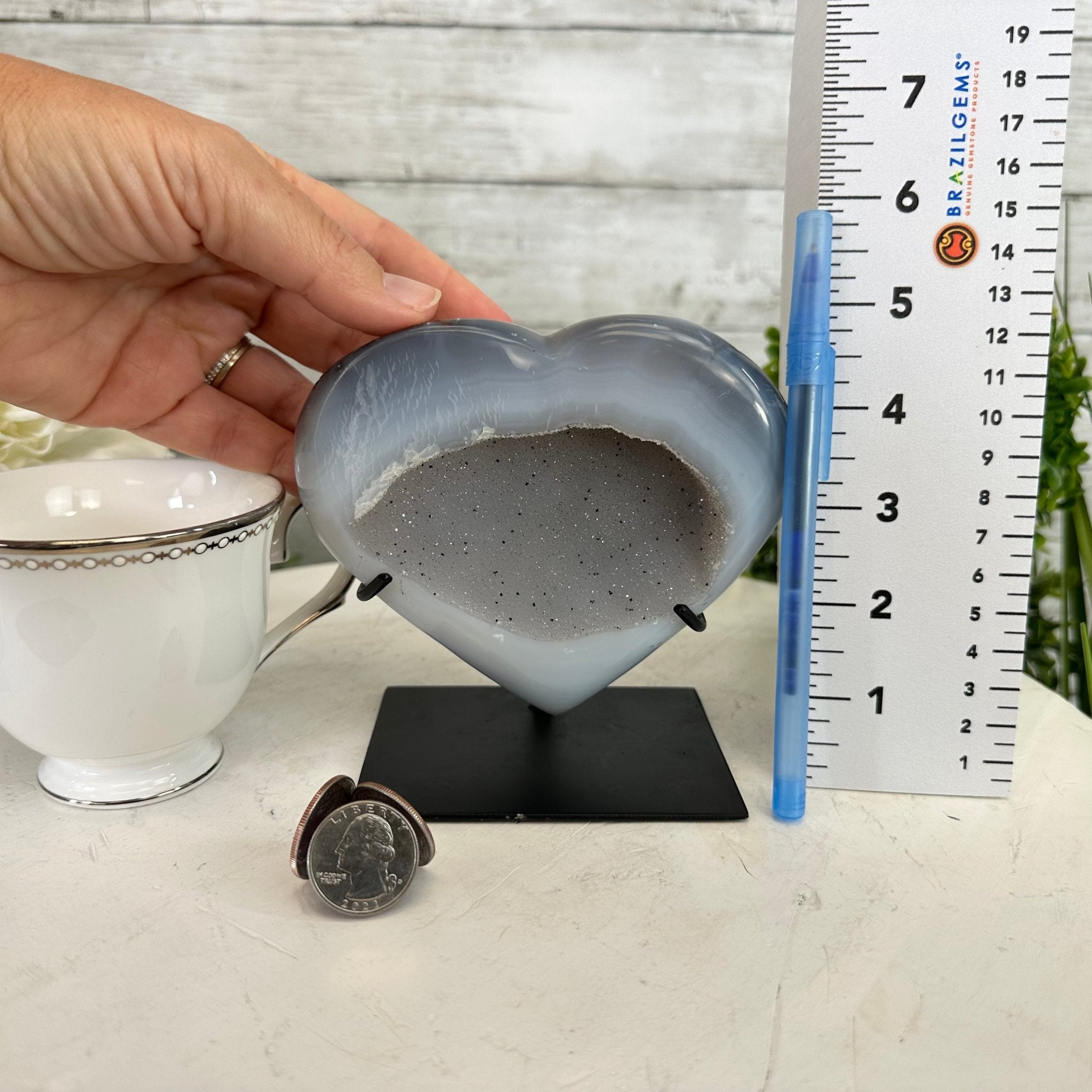 Polished Agate Heart Geode on a Metal Stand, 2.1 lbs & 5" Tall, Model #5468-0063 by Brazil Gems - Brazil GemsBrazil GemsPolished Agate Heart Geode on a Metal Stand, 2.1 lbs & 5" Tall, Model #5468-0063 by Brazil GemsHearts5468-0063