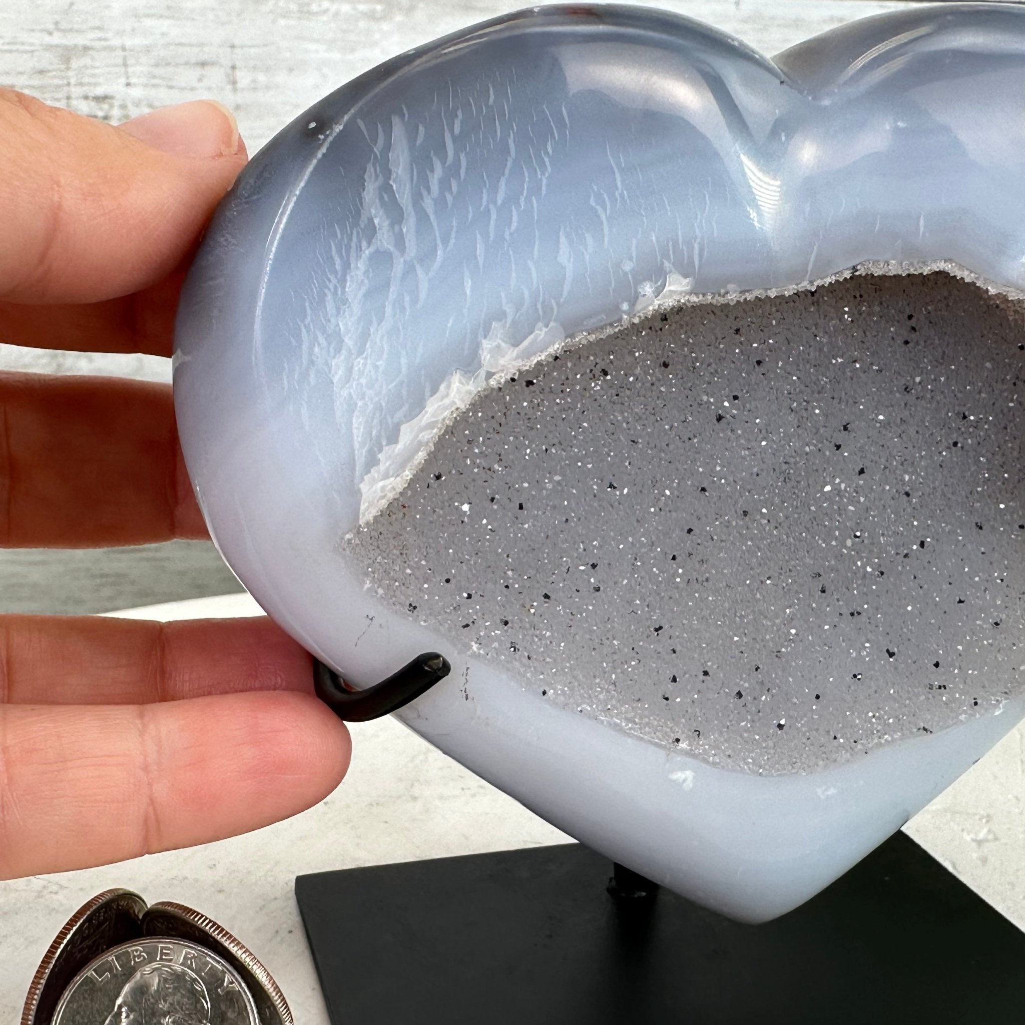 Polished Agate Heart Geode on a Metal Stand, 2.1 lbs & 5" Tall, Model #5468-0063 by Brazil Gems - Brazil GemsBrazil GemsPolished Agate Heart Geode on a Metal Stand, 2.1 lbs & 5" Tall, Model #5468-0063 by Brazil GemsHearts5468-0063