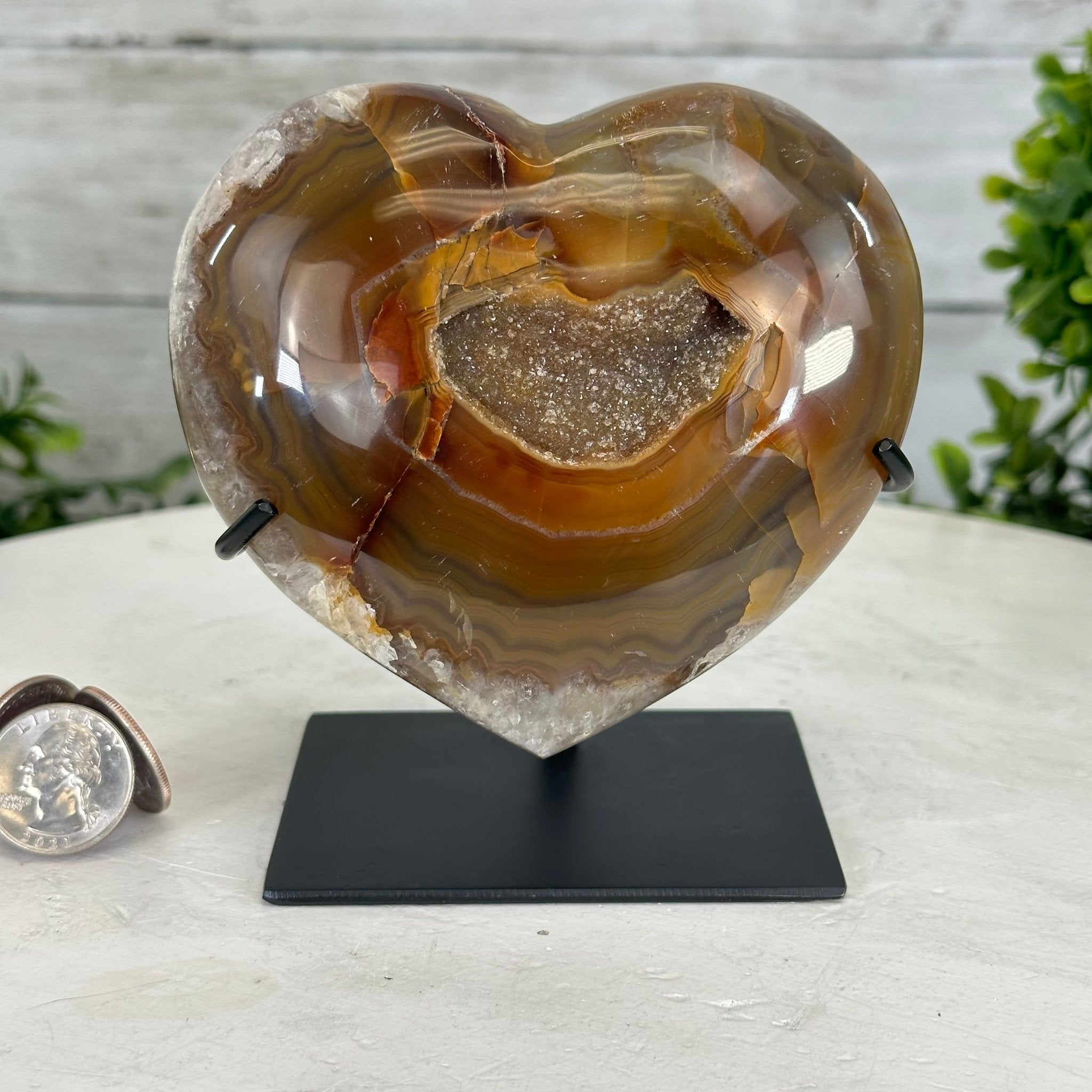 Polished Agate Heart Geode on a Metal Stand, 2.2 lbs & 4.8" Tall, Model #5468-0029 by Brazil Gems - Brazil GemsBrazil GemsPolished Agate Heart Geode on a Metal Stand, 2.2 lbs & 4.8" Tall, Model #5468-0029 by Brazil GemsHearts5468-0029
