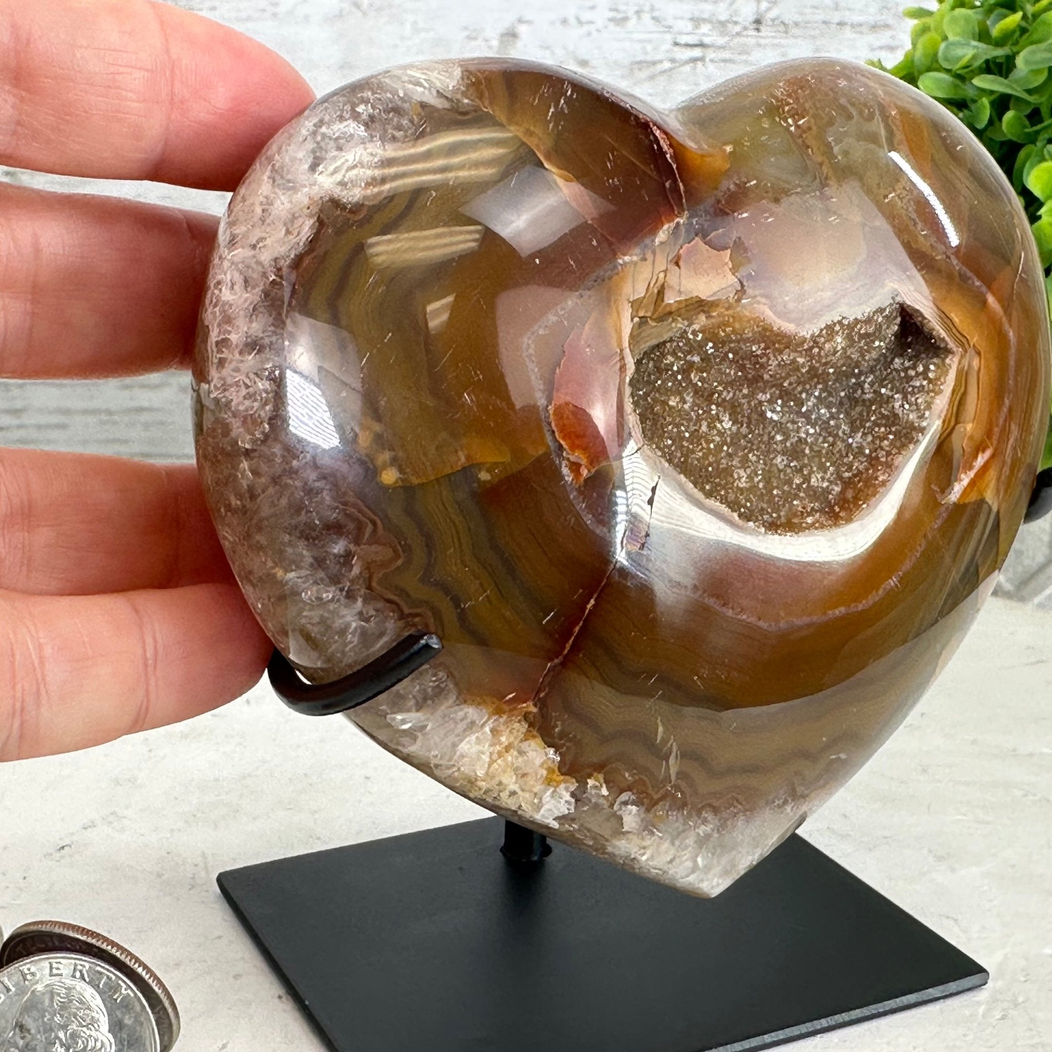 Polished Agate Heart Geode on a Metal Stand, 2.2 lbs & 4.8" Tall, Model #5468-0029 by Brazil Gems - Brazil GemsBrazil GemsPolished Agate Heart Geode on a Metal Stand, 2.2 lbs & 4.8" Tall, Model #5468-0029 by Brazil GemsHearts5468-0029