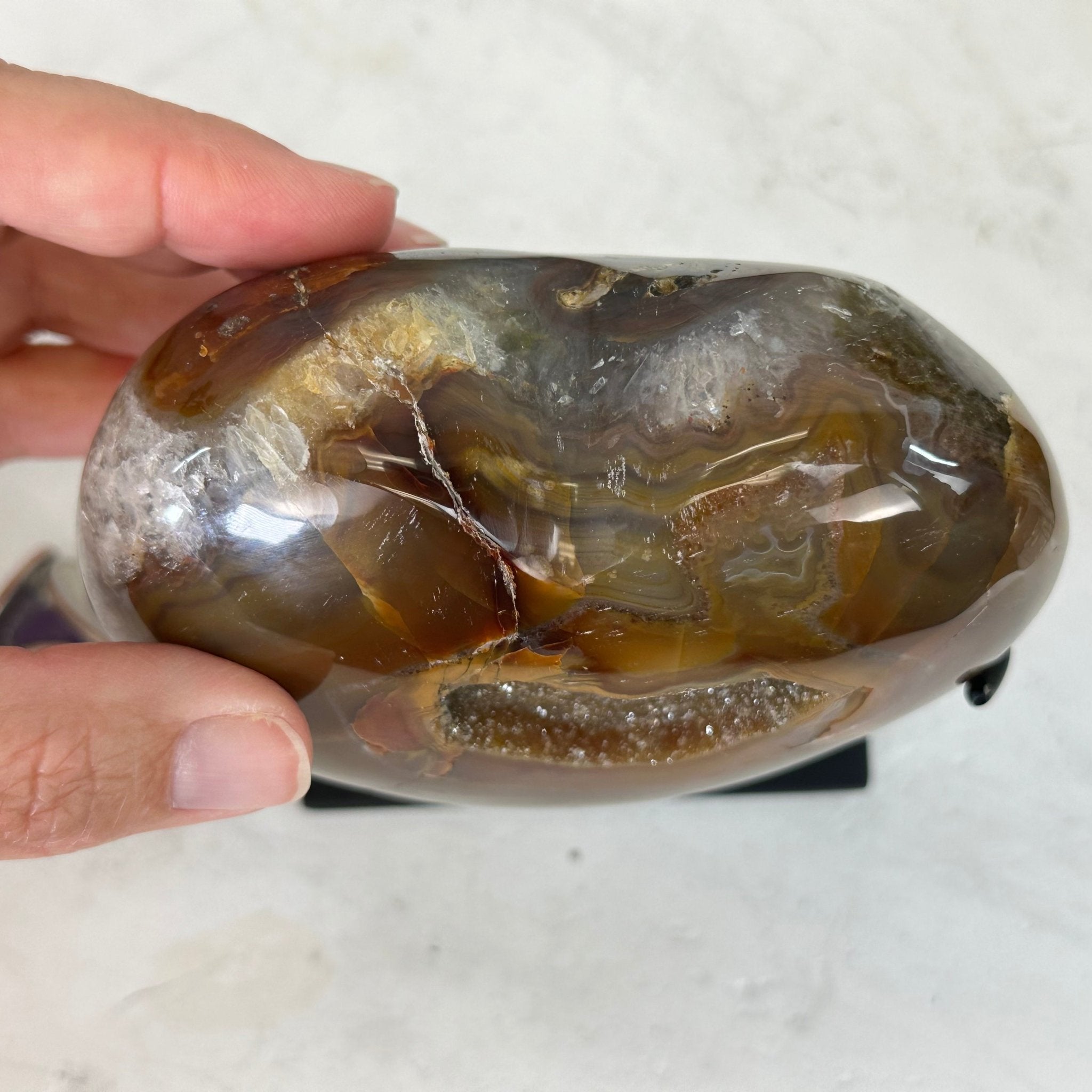 Polished Agate Heart Geode on a Metal Stand, 2.2 lbs & 4.8" Tall, Model #5468-0029 by Brazil Gems - Brazil GemsBrazil GemsPolished Agate Heart Geode on a Metal Stand, 2.2 lbs & 4.8" Tall, Model #5468-0029 by Brazil GemsHearts5468-0029