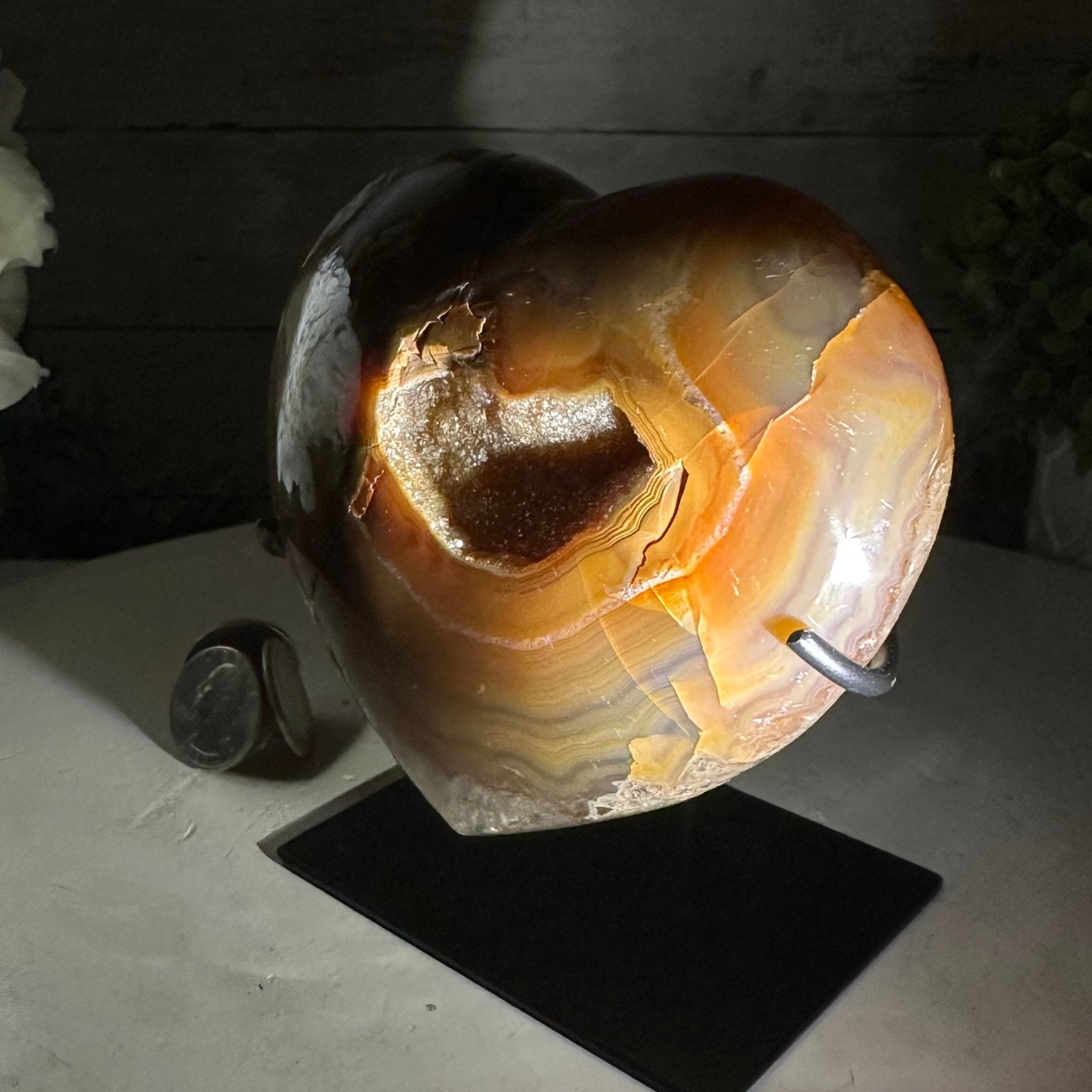 Polished Agate Heart Geode on a Metal Stand, 2.2 lbs & 4.8" Tall, Model #5468-0029 by Brazil Gems - Brazil GemsBrazil GemsPolished Agate Heart Geode on a Metal Stand, 2.2 lbs & 4.8" Tall, Model #5468-0029 by Brazil GemsHearts5468-0029