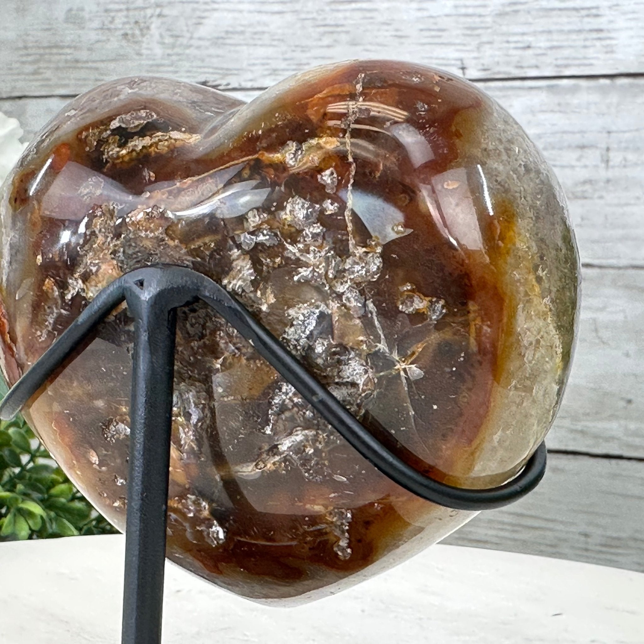 Polished Agate Heart Geode on a Metal Stand, 2.2 lbs & 4.8" Tall, Model #5468-0029 by Brazil Gems - Brazil GemsBrazil GemsPolished Agate Heart Geode on a Metal Stand, 2.2 lbs & 4.8" Tall, Model #5468-0029 by Brazil GemsHearts5468-0029