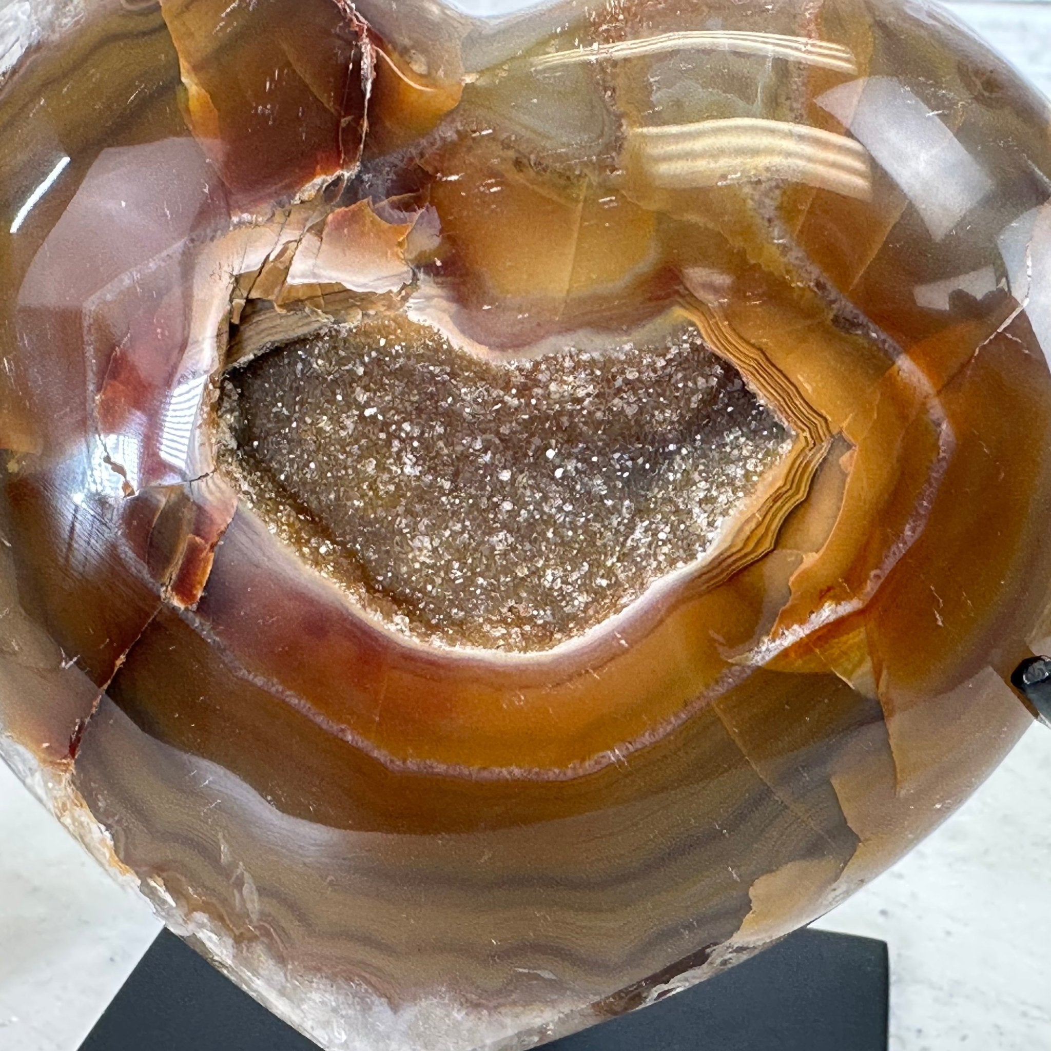 Polished Agate Heart Geode on a Metal Stand, 2.2 lbs & 4.8" Tall, Model #5468-0029 by Brazil Gems - Brazil GemsBrazil GemsPolished Agate Heart Geode on a Metal Stand, 2.2 lbs & 4.8" Tall, Model #5468-0029 by Brazil GemsHearts5468-0029