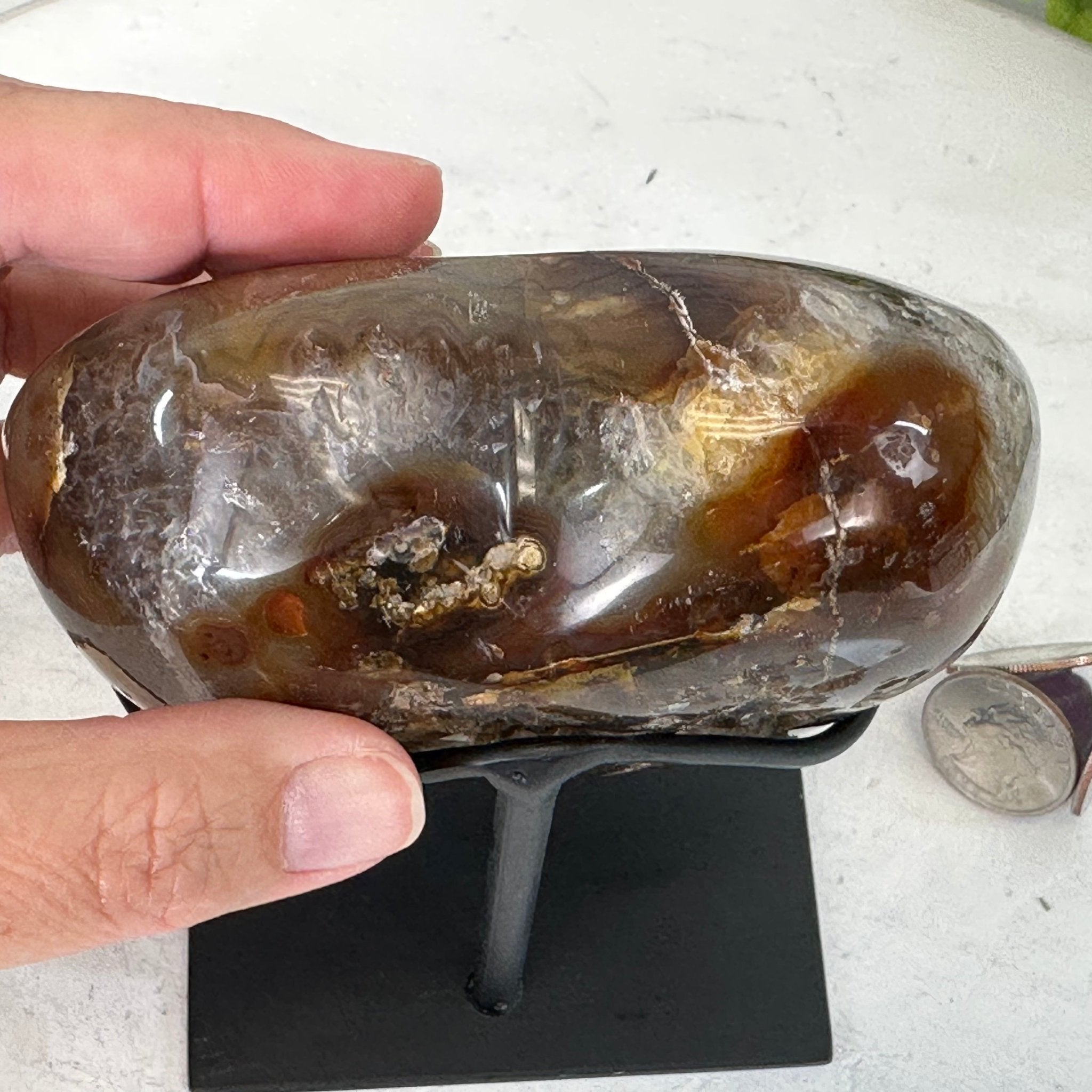 Polished Agate Heart Geode on a Metal Stand, 2.2 lbs & 4.8" Tall, Model #5468-0029 by Brazil Gems - Brazil GemsBrazil GemsPolished Agate Heart Geode on a Metal Stand, 2.2 lbs & 4.8" Tall, Model #5468-0029 by Brazil GemsHearts5468-0029