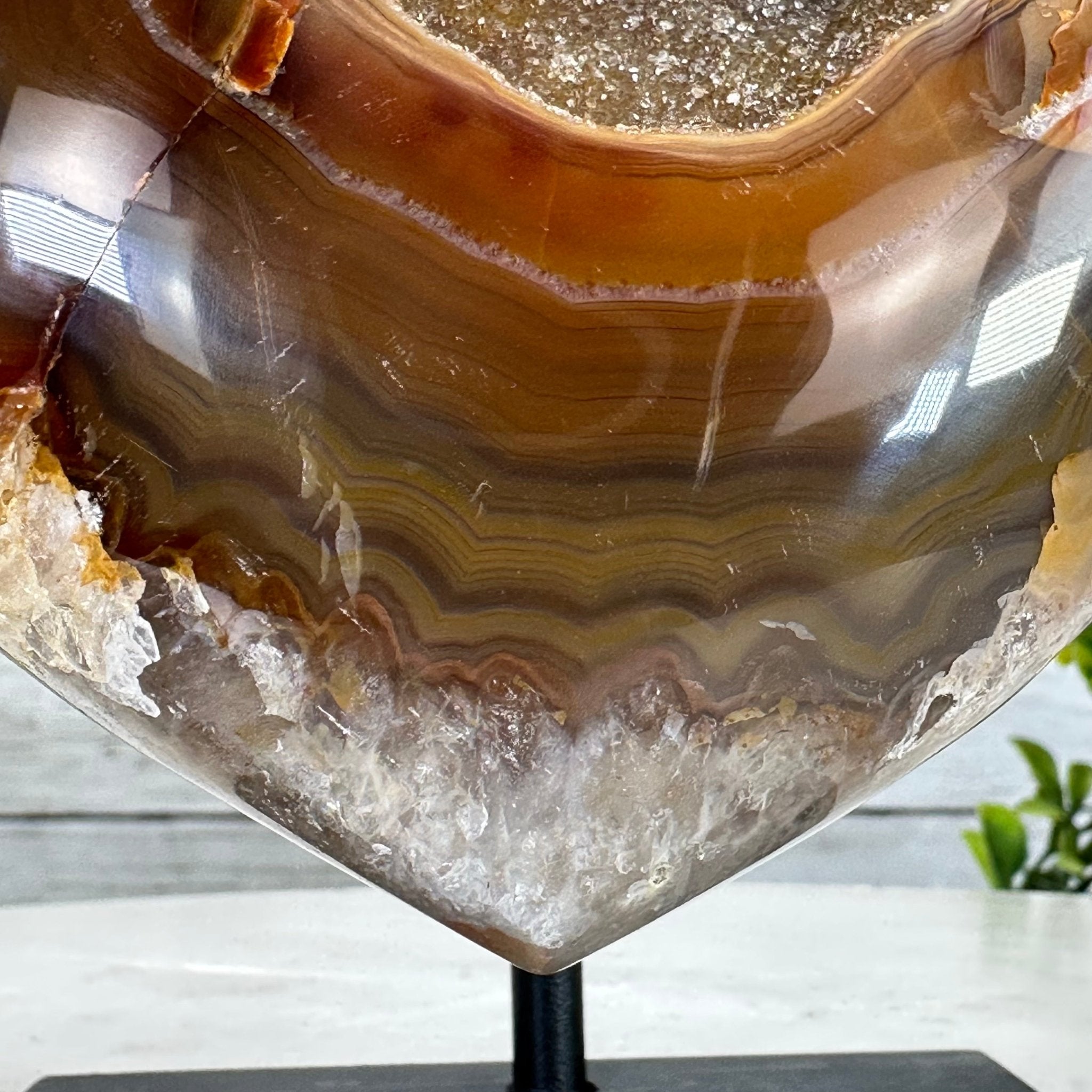 Polished Agate Heart Geode on a Metal Stand, 2.2 lbs & 4.8" Tall, Model #5468-0029 by Brazil Gems - Brazil GemsBrazil GemsPolished Agate Heart Geode on a Metal Stand, 2.2 lbs & 4.8" Tall, Model #5468-0029 by Brazil GemsHearts5468-0029