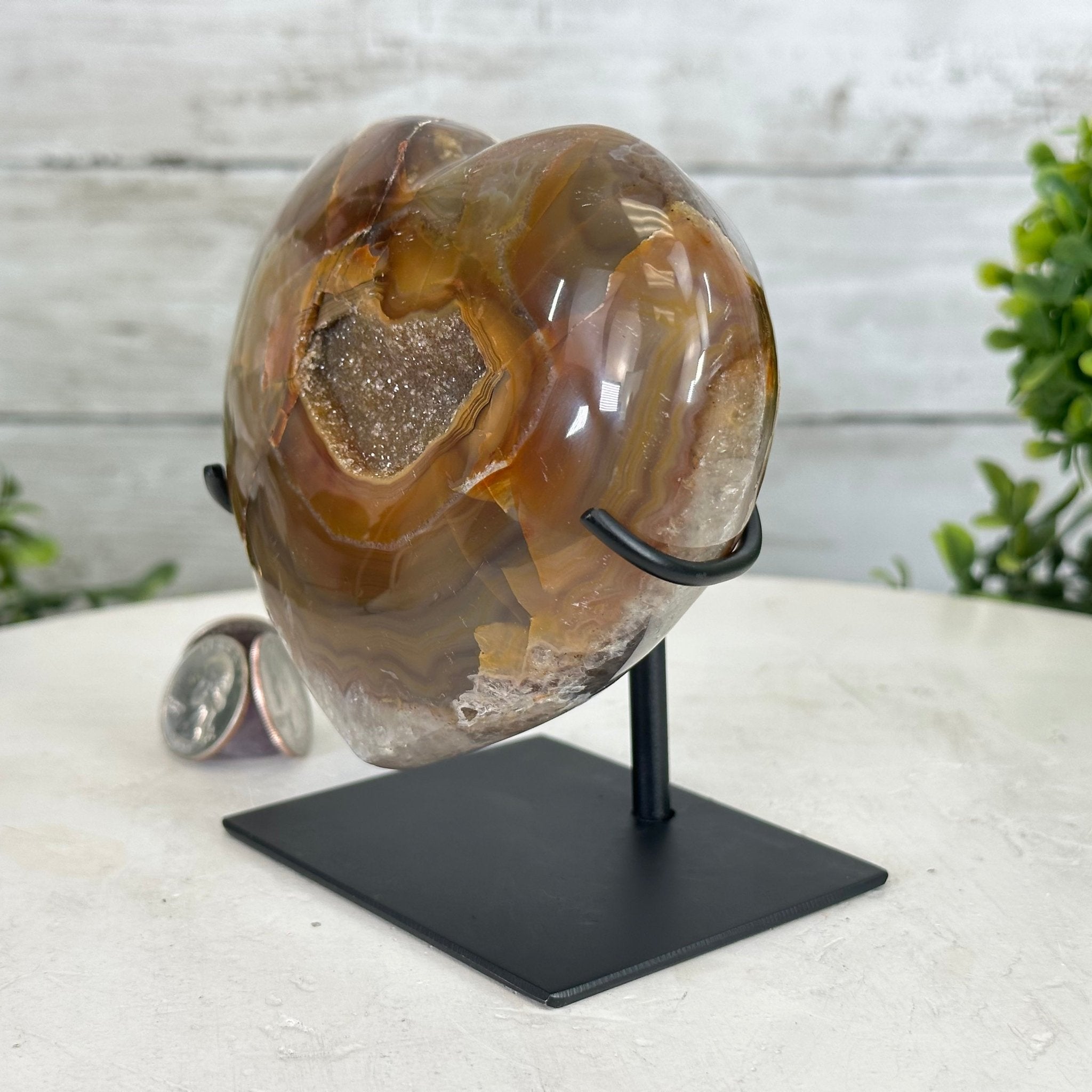 Polished Agate Heart Geode on a Metal Stand, 2.2 lbs & 4.8" Tall, Model #5468-0029 by Brazil Gems - Brazil GemsBrazil GemsPolished Agate Heart Geode on a Metal Stand, 2.2 lbs & 4.8" Tall, Model #5468-0029 by Brazil GemsHearts5468-0029