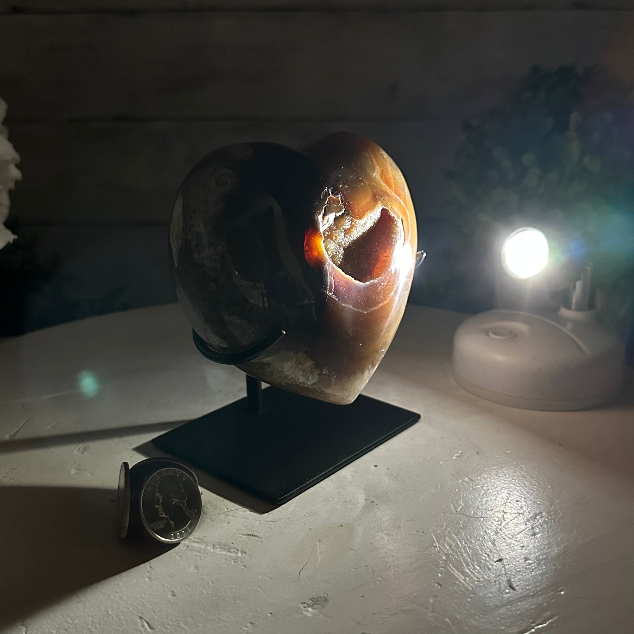 Polished Agate Heart Geode on a Metal Stand, 2.2 lbs & 4.8" Tall, Model #5468-0029 by Brazil Gems - Brazil GemsBrazil GemsPolished Agate Heart Geode on a Metal Stand, 2.2 lbs & 4.8" Tall, Model #5468-0029 by Brazil GemsHearts5468-0029